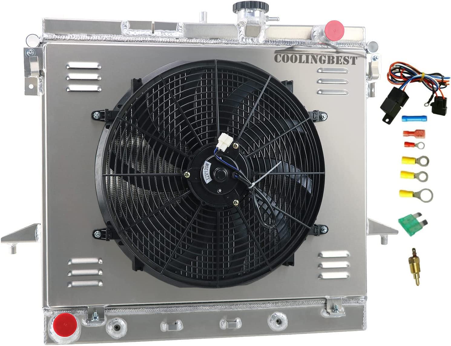 3 Row Aluminum Radiator with Electric Fan Shroud & Thermostat Kit for 2006-2012 Chevy Colorado GMC Canyon Hummer H3 H3T V8 - Heavy Duty Cooling Upgrade for Off-Road, Towing & Performance Driving