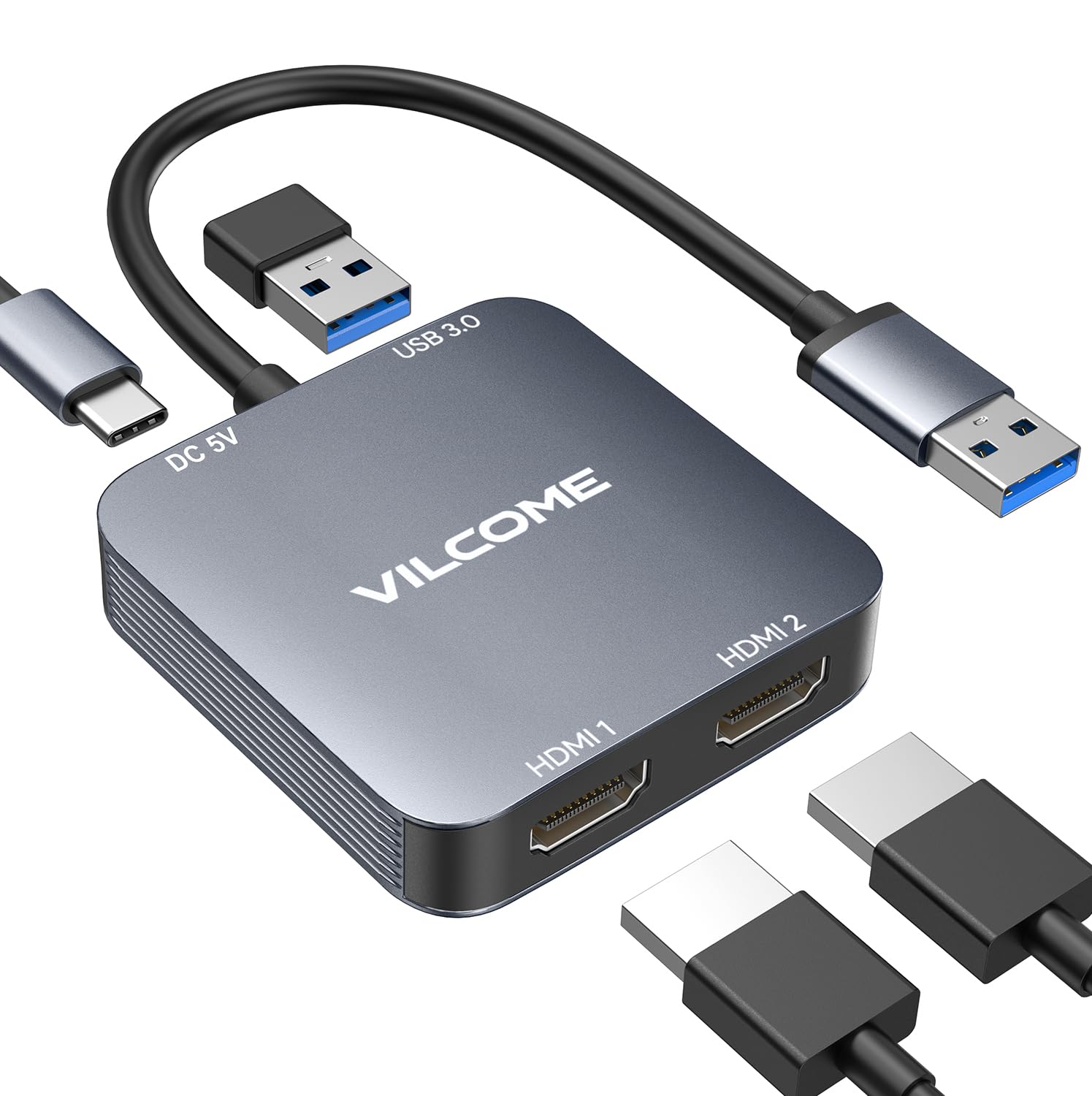 USB 3.0 to Dual HDMI Adapter with Audio Support - 4K Video Converter Cable for Laptop, Desktop, Monitor & TV - Compatible with Windows, Mac OS - Perfect for Home Office, Gaming & Presentations