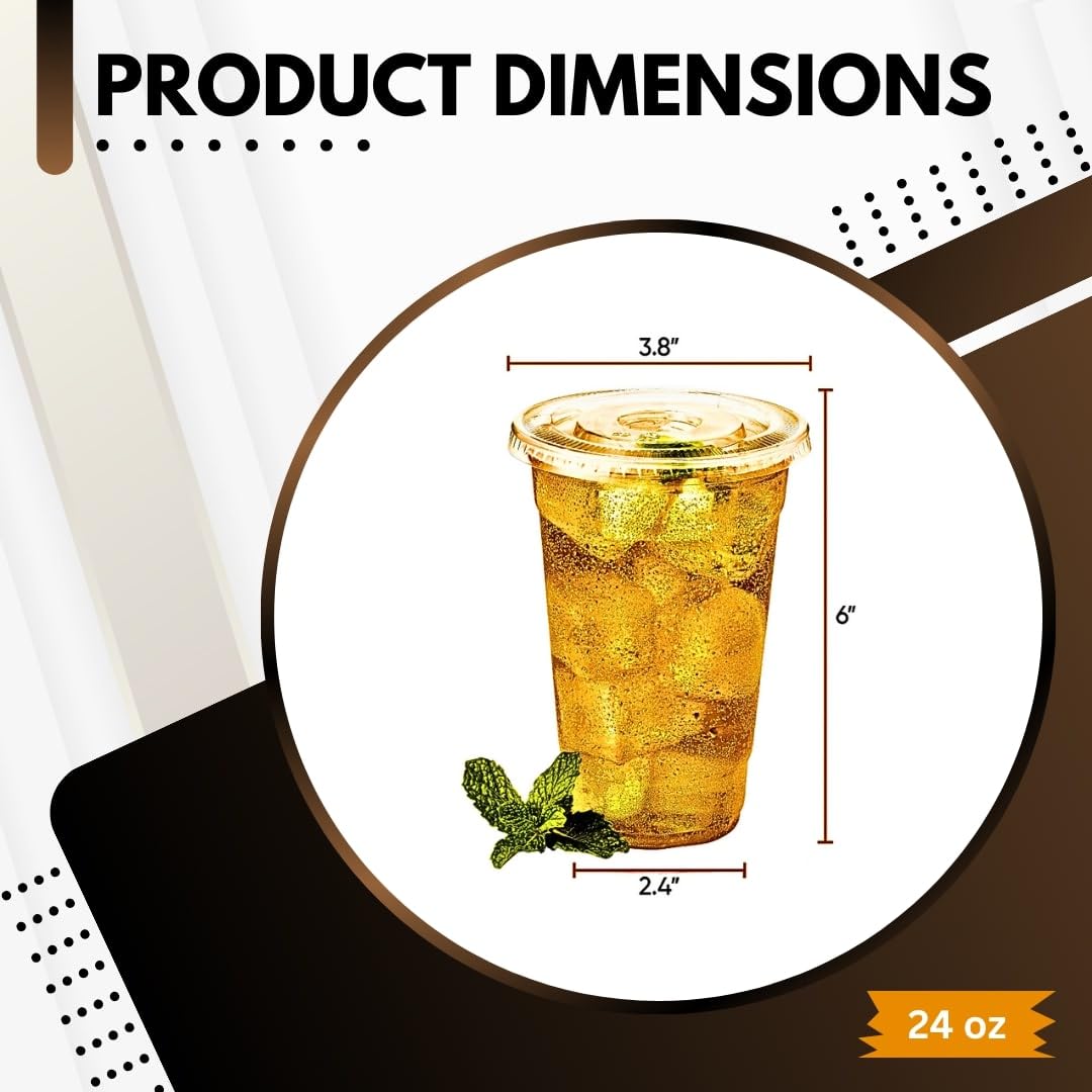 Green Direct 24 oz. Clear Plastic Disposable Cups with Lids - 50 Sets for Iced Coffee, Bubble Tea, Smoothies & Cold Drinks | Perfect for Parties, Cafes & Takeout
