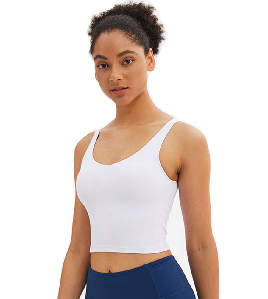 High Support Longline Sports Bras for Women - Padded Workout Yoga Bra with Removable Cups, Seamless Crop Top Tank for Running, Gym & Activewear