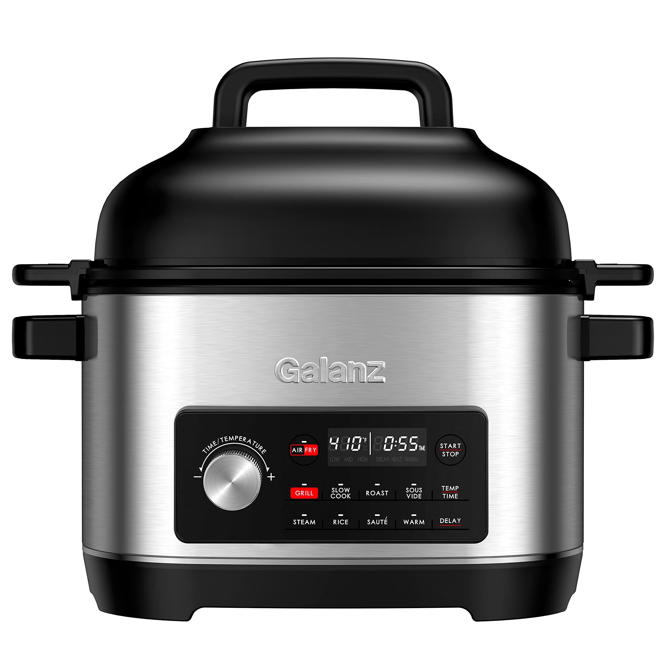 Galanz 8-in-1 Multi Cooker with Air Fry, Sous Vide, Rice Cooker, Sauté, Slow Cooker, Steamer, Roaster & Grill - 8 QT Removable Nonstick Pot, 8 Preset Programs, Stainless Steel - Perfect for Family Meals, Meal Prep & Healthy Cooking