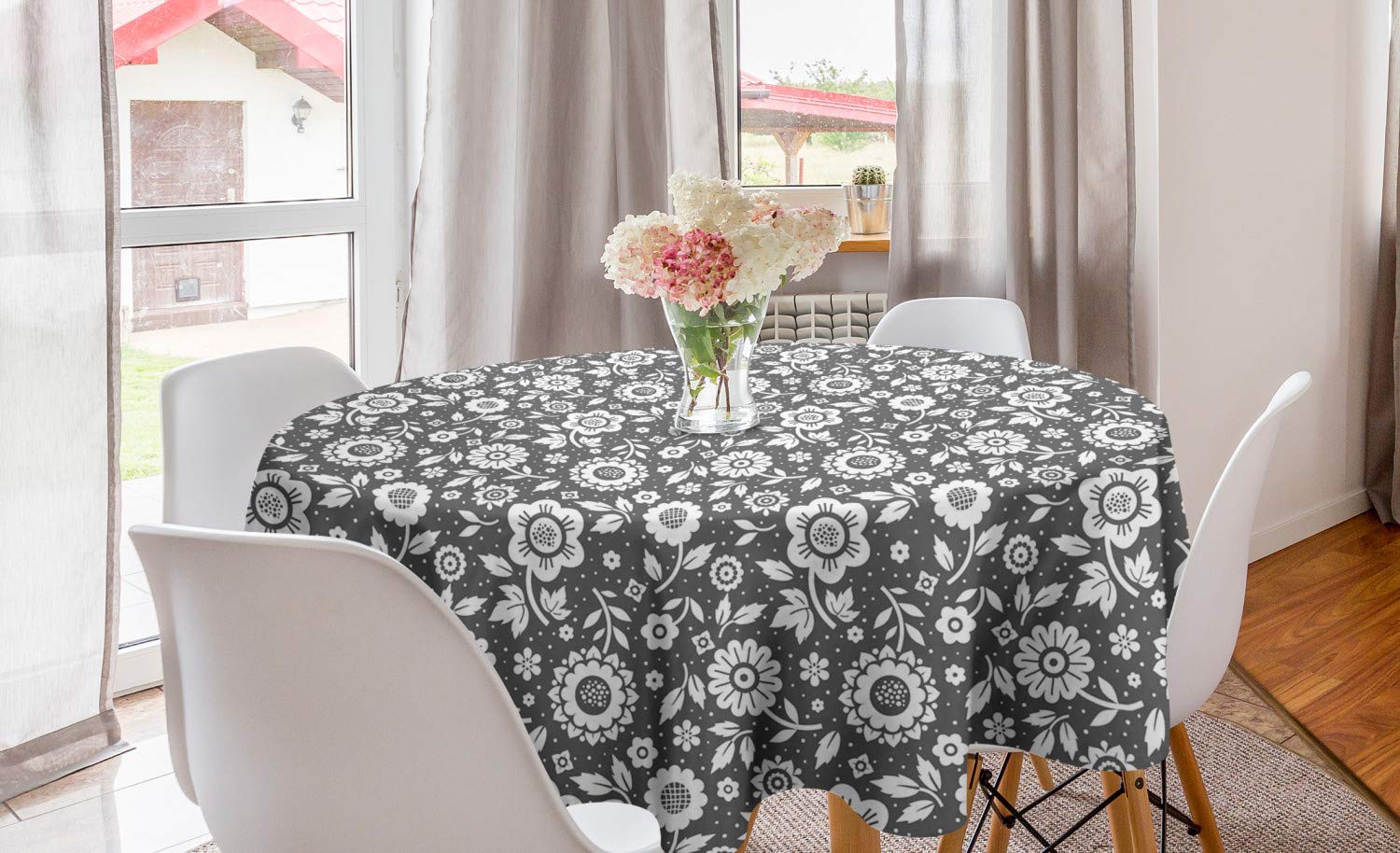 Ambesonne Floral Round Tablecloth 60