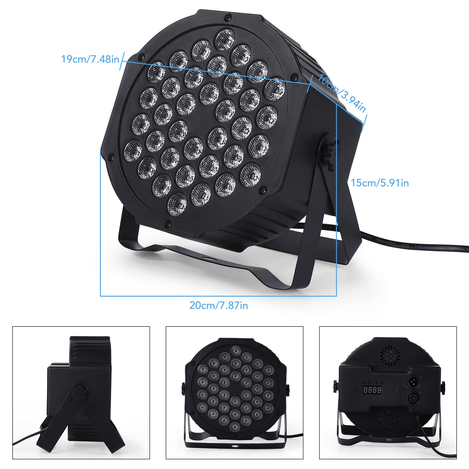 6 Pack 36 LED Par Lights - Sound Activated & DMX Control Stage Lighting for Weddings, Clubs, Concerts, Christmas Parties (Uplights for DJ, Music Shows, Holiday Events)