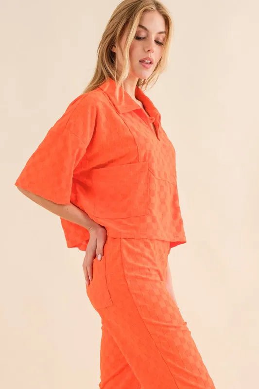 Brushed Texture Checkerboard Pattern Casual Top for Women - Stylish & Comfortable Everyday Wear for Work, Dates & Outings