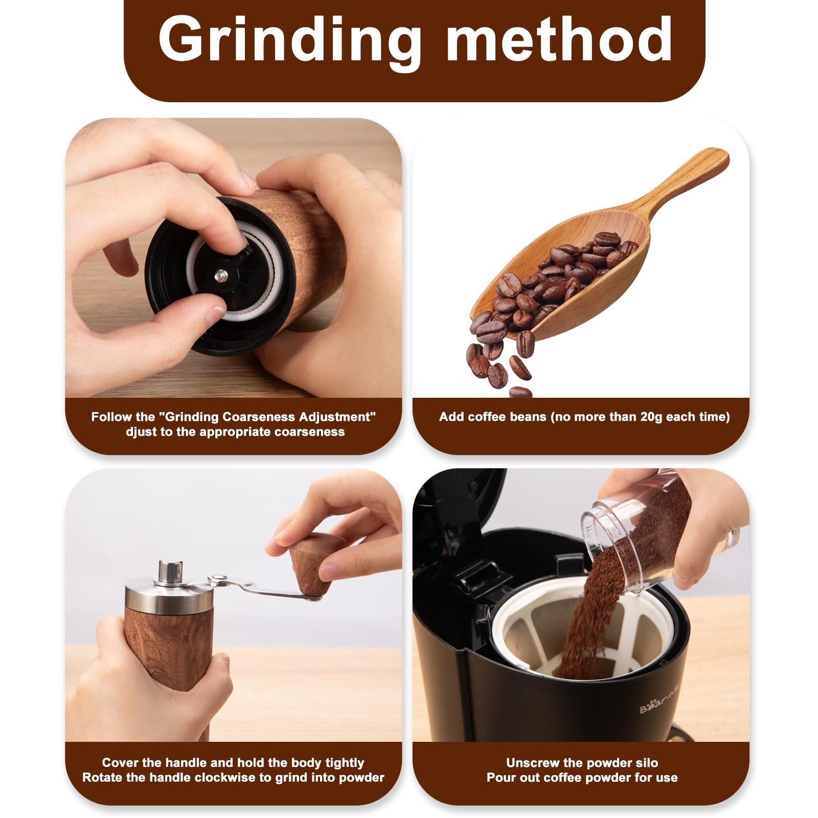 Premium Stainless Steel Manual Coffee Grinder - Adjustable Burr Mill for Espresso, French Press, Pour Over & Cold Brew - Portable Hand Crank Coffee Bean Grinder for Home, Camping, Travel & Office Use