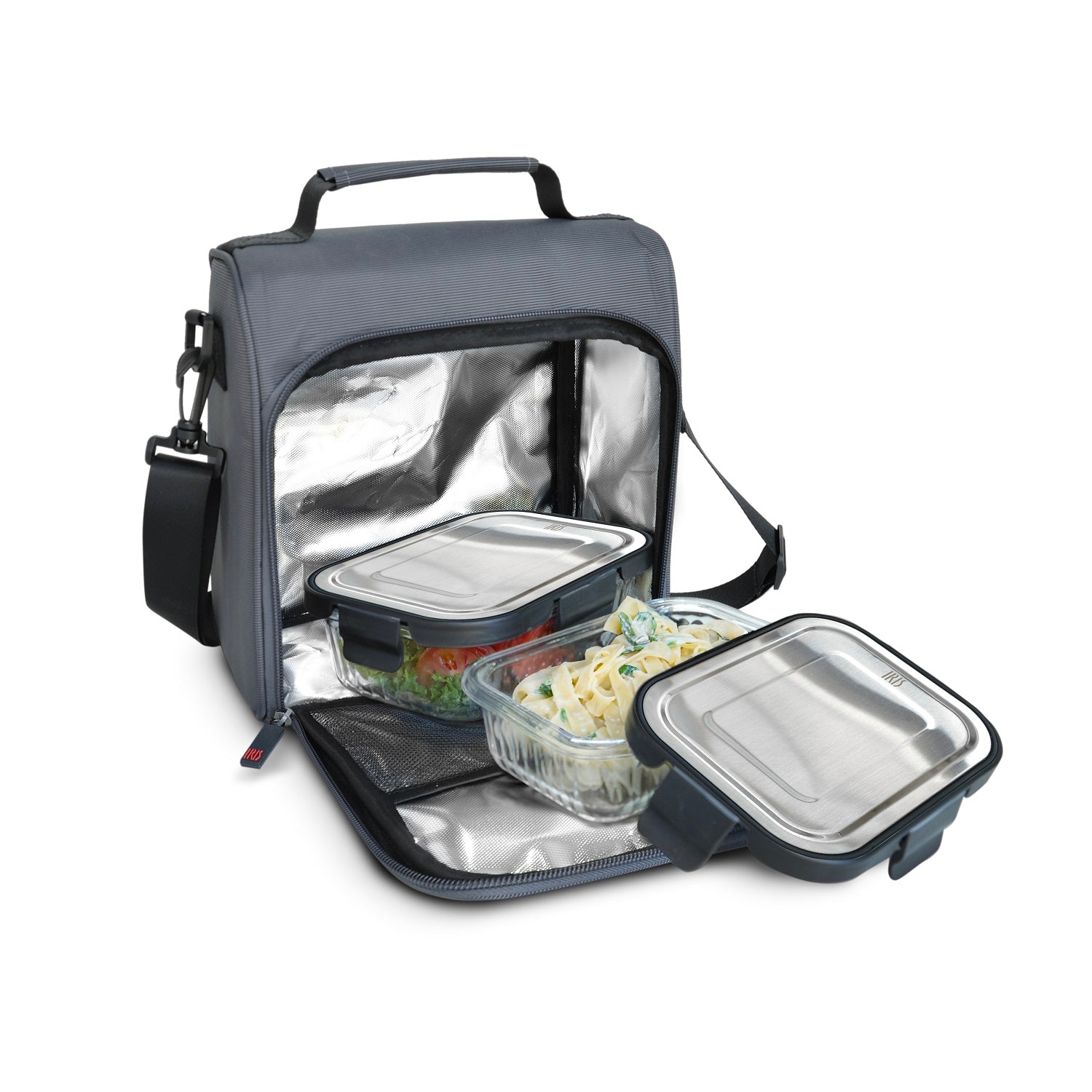 Premium Grey Insulated Lunch Bag with 0.37L + 0.64L Glass Containers - Leakproof Bento Box for Office, School & Picnic - Eco-Friendly Meal Prep Solution