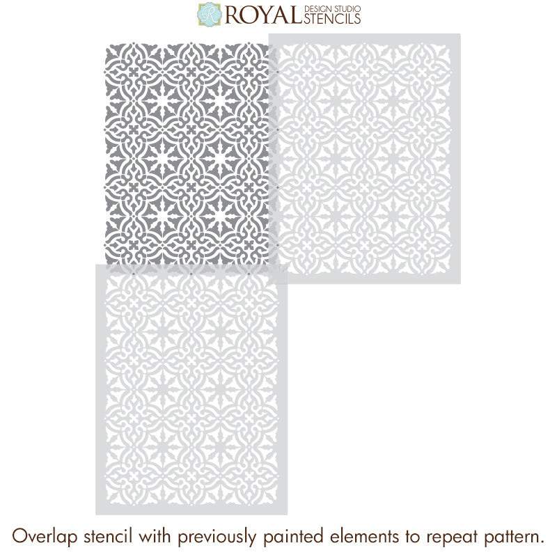 Toledo Tile Allover Stencil - Reusable DIY Wall Stencils for Home Decor, Bathroom, Kitchen Backsplash - Perfect for Painting Patterns on Walls, Floors, and Furniture