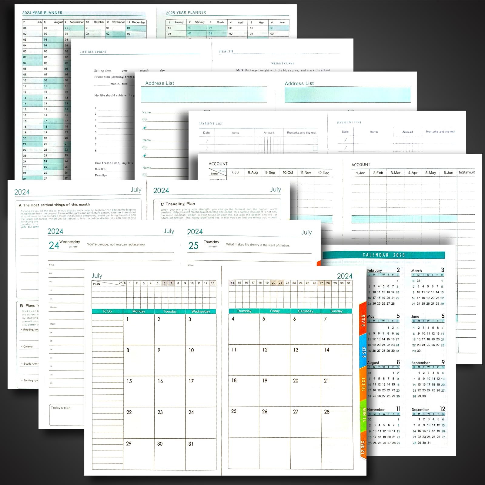 2024-2025 Daily Planner A5 Size | Mid-Year Academic Planner from 07/2024 to 06/2025 | Hard Cover with Colorful Monthly Tabs | Includes Pen Loop, Bookmark & Inner Pocket | Black | Perfect for Students, Professionals & Organizing Schedules