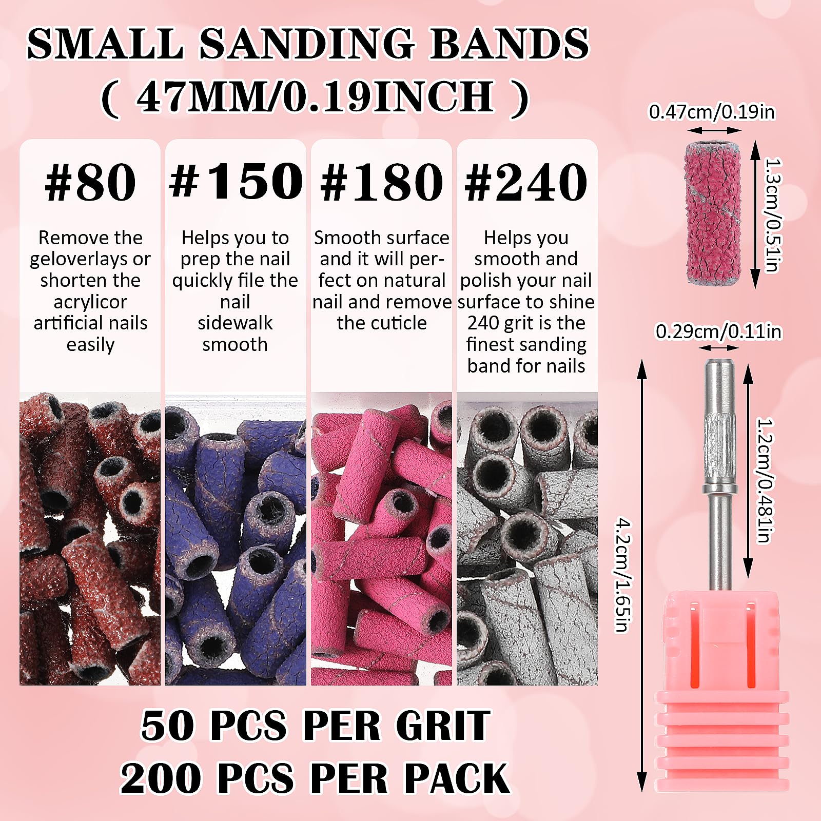 200Pcs Small Sanding Bands for Nail Drill - 3.1mm Mandrel Drill Bits with 80/150/180/240 Grit - Professional Nail File Sanding Bands for Manicure, Pedicure & Nail Polish - Perfect for Home Salon & DIY Nail Care