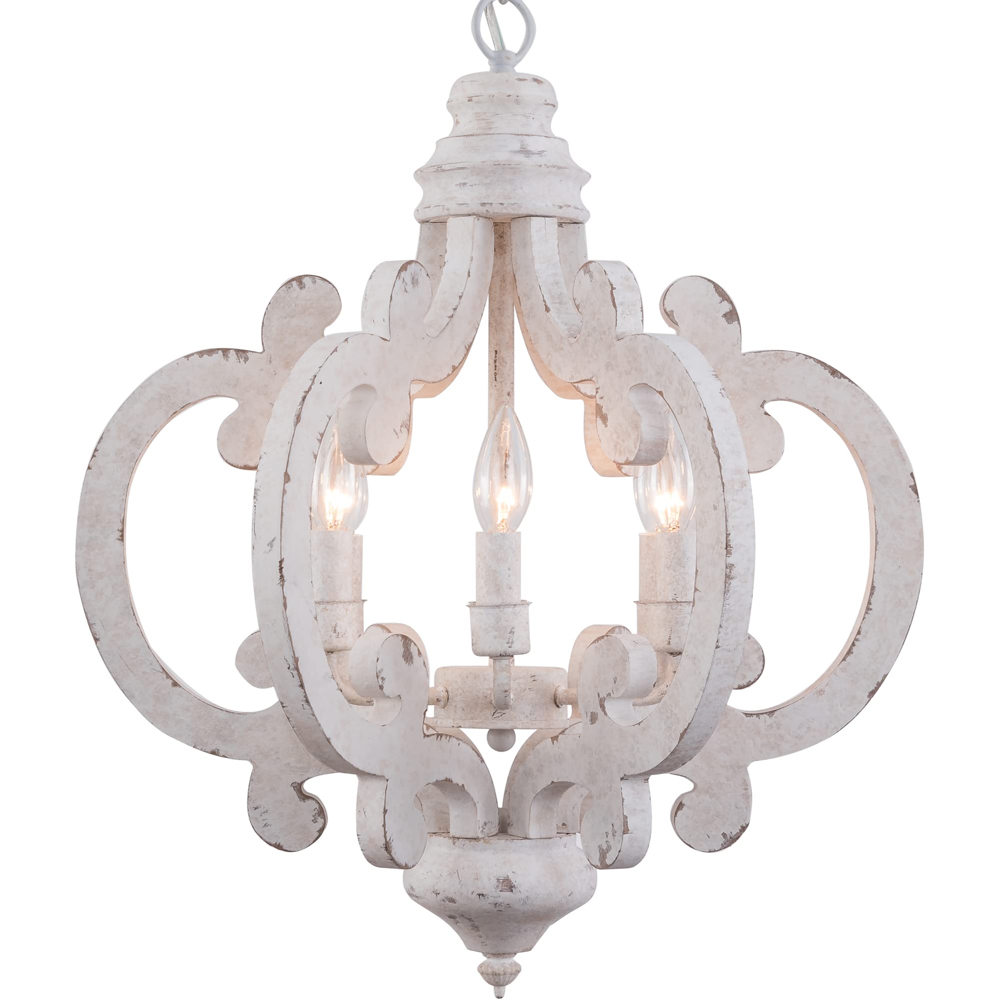 Rustic Farmhouse Chandelier - 6-Light White Wood Pendant Light with Adjustable Chain for Dining Room, Living Room, Entryway - Perfect for Country Style Home Decor & Cozy Gatherings
