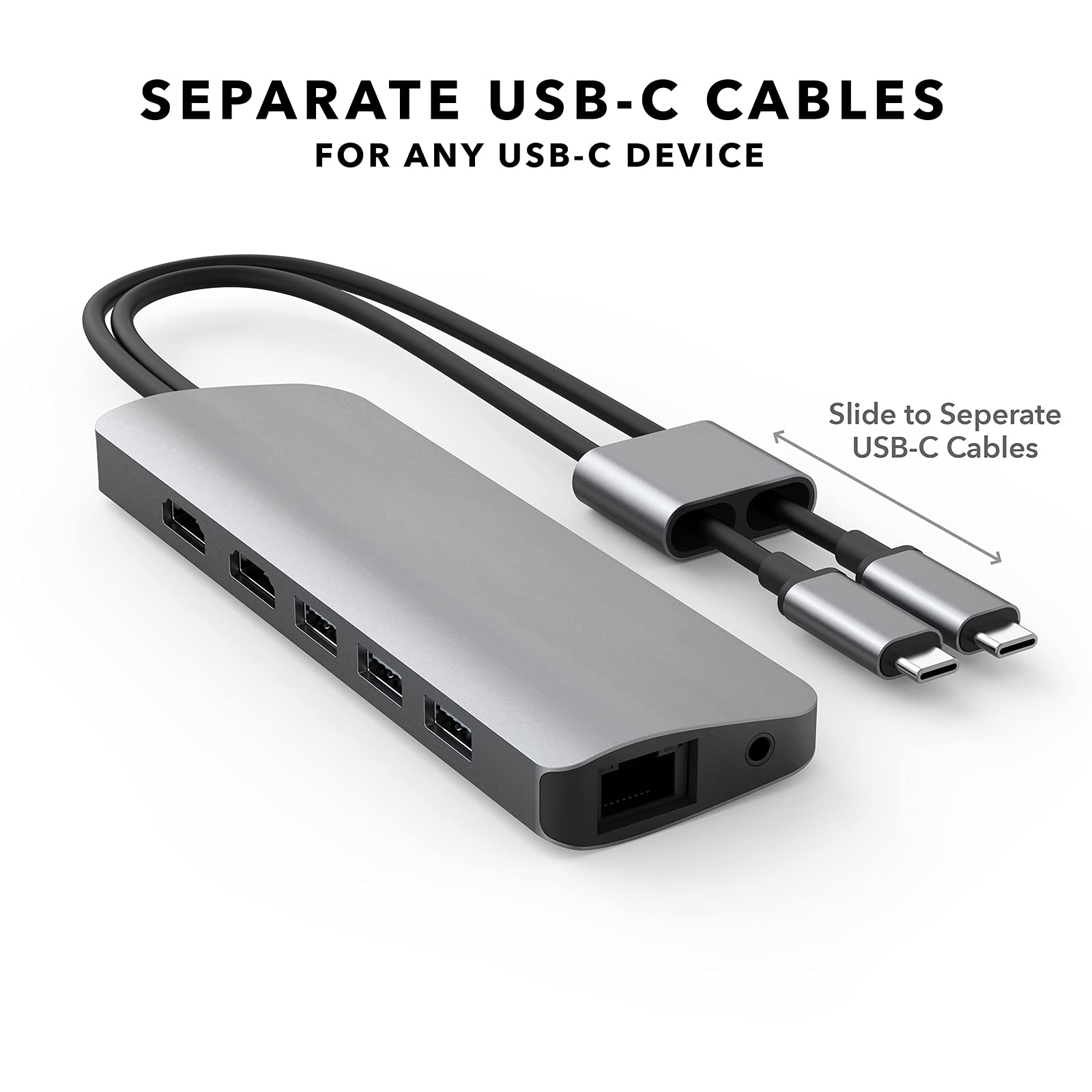 HyperDrive 10-in-2 USB C Docking Station for MacBook Pro/Air - Dual HDMI 4K@60Hz Monitor Support, 60W USB-C Power Delivery, Gigabit Ethernet, Dual USB-C Hub Adapter - Compatible with M1 MacBook, Chromebook (Gray) - Perfect for Home Office, Video Editing & Multi-Tasking