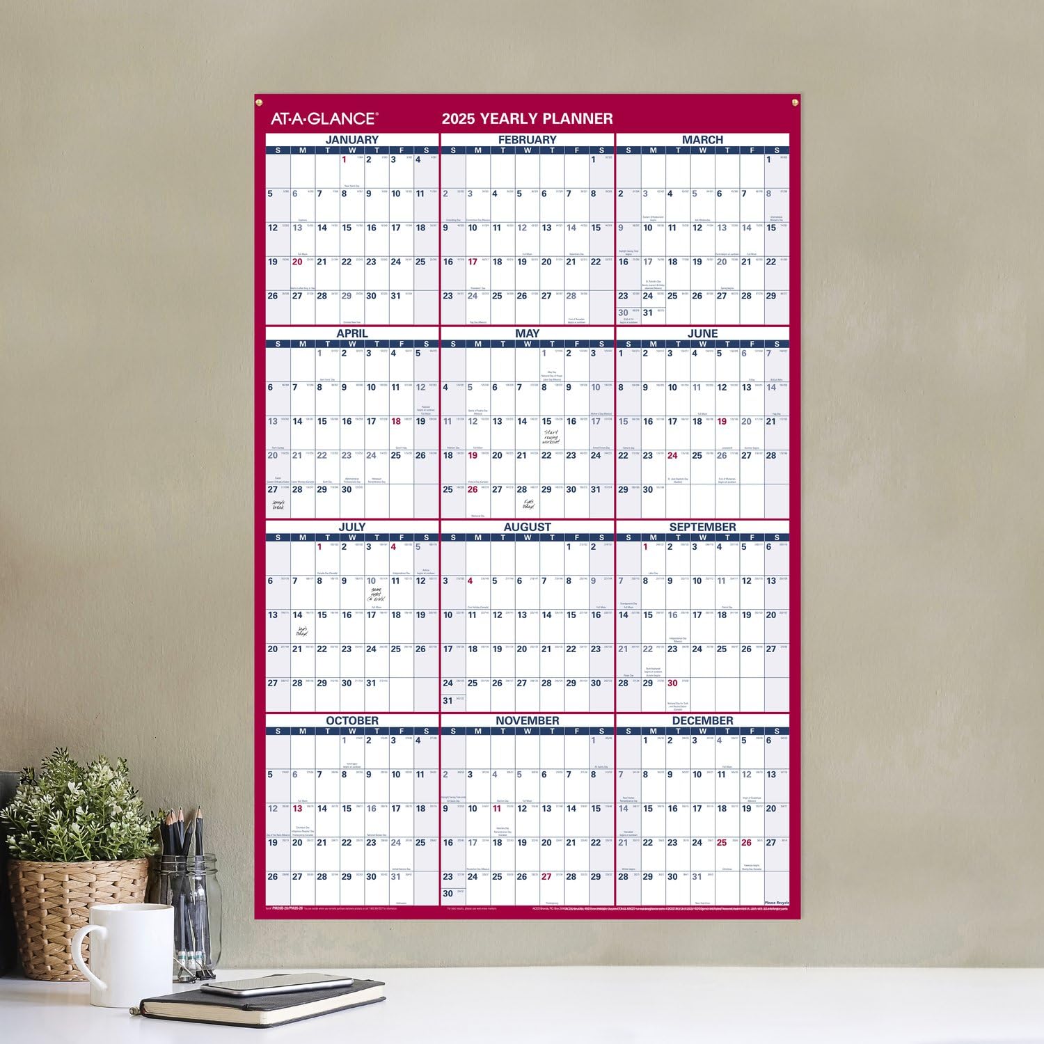 AT-A-GLANCE 2025 Dry Erase Wall Calendar Planner - 36