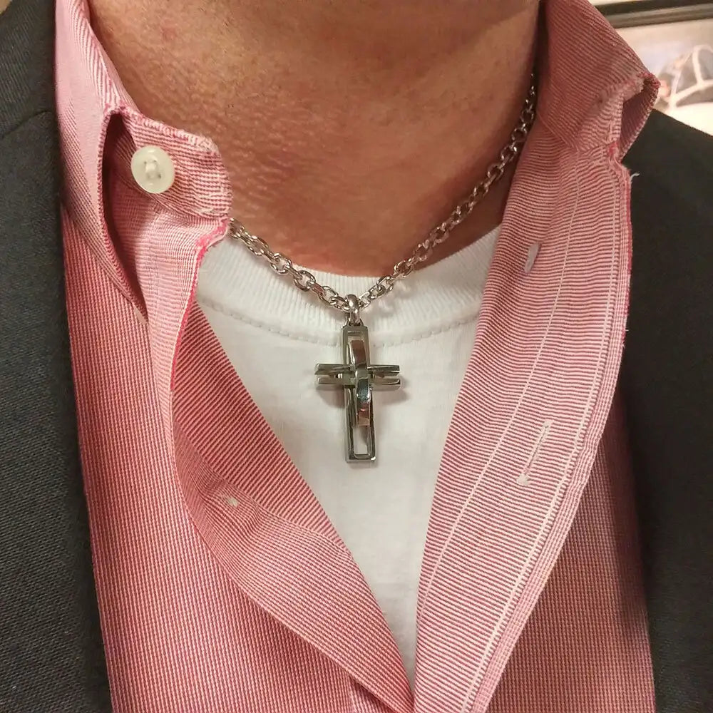 Elegant Modern Art Cross Necklace for Women - Sterling Silver Pendant with 18
