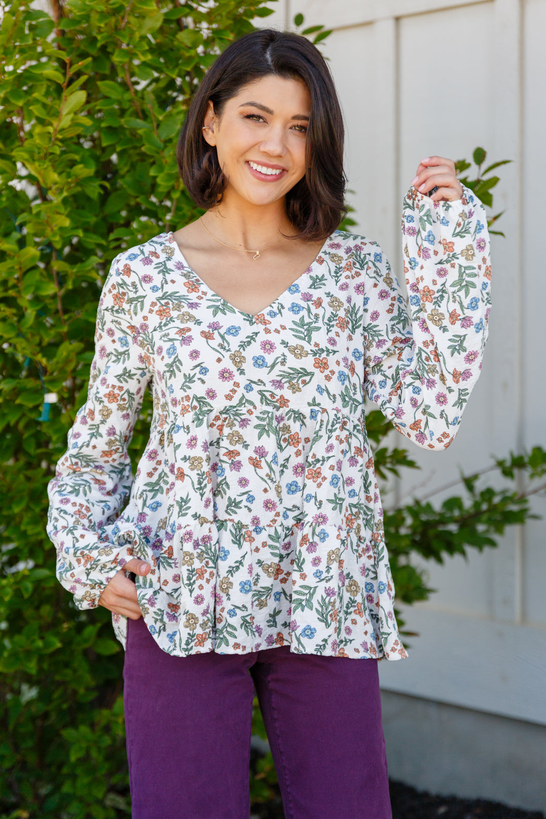 I Think I Can V Neck Floral Top - Women's Floral Print Blouse for Casual Wear, Date Night & Summer Outfits