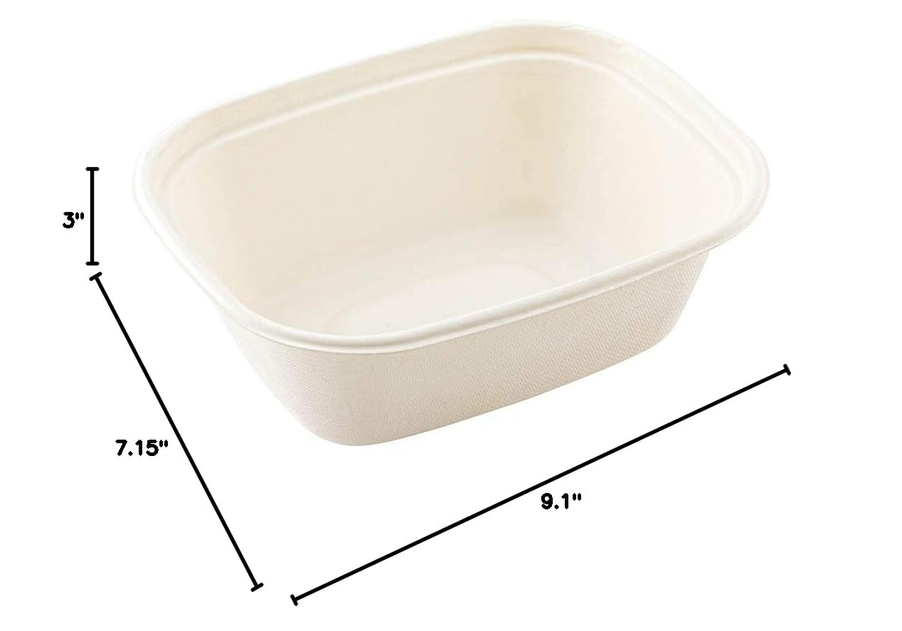 Microwavable Bagasse Salad Plates - 60oz, Grease-Resistant for Restaurants & Catering