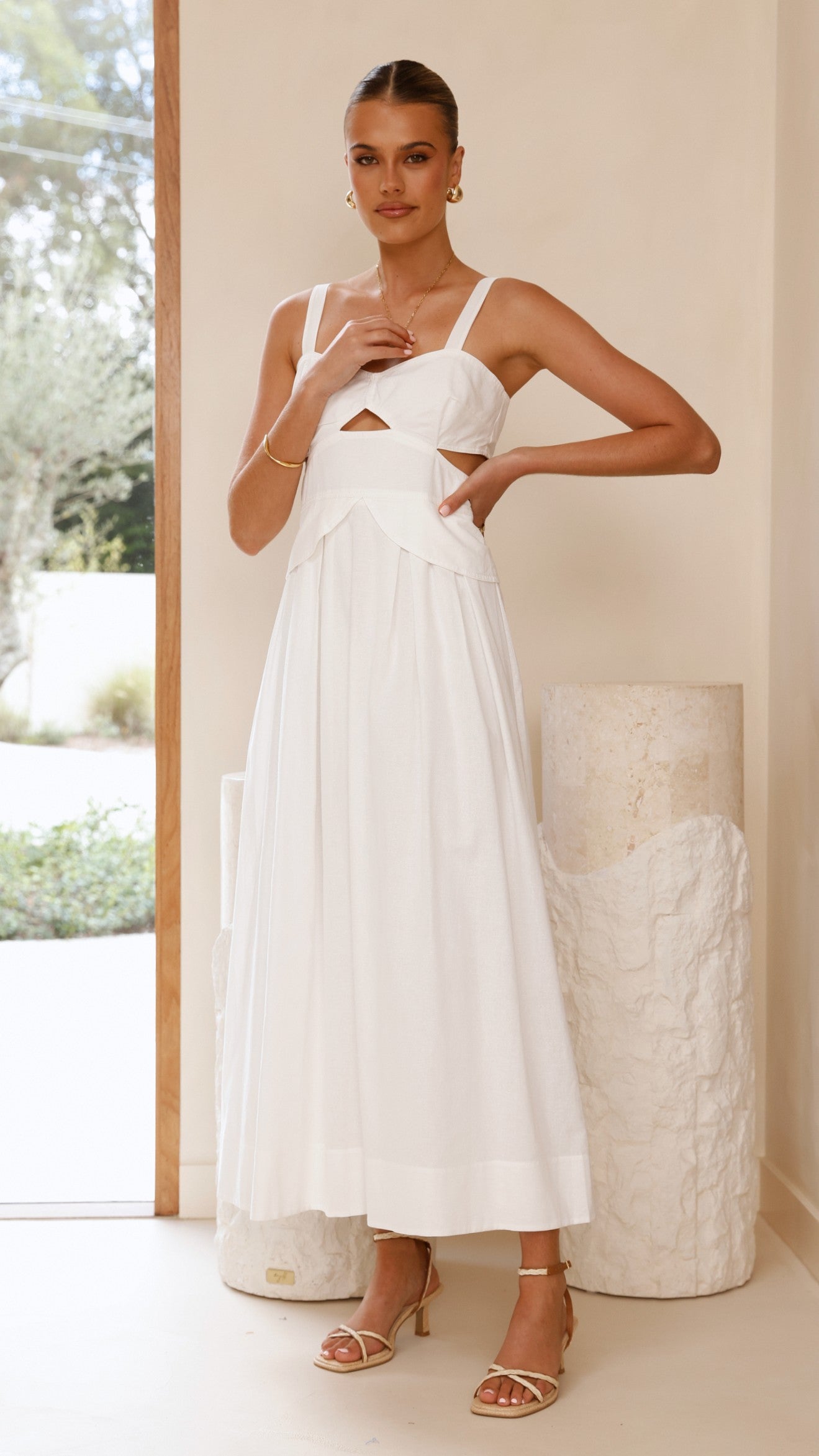 Harleigh Midi Dress - Elegant White Flowy Summer Dress for Women | Perfect for Beach Vacations, Date Nights & Brunch Outings