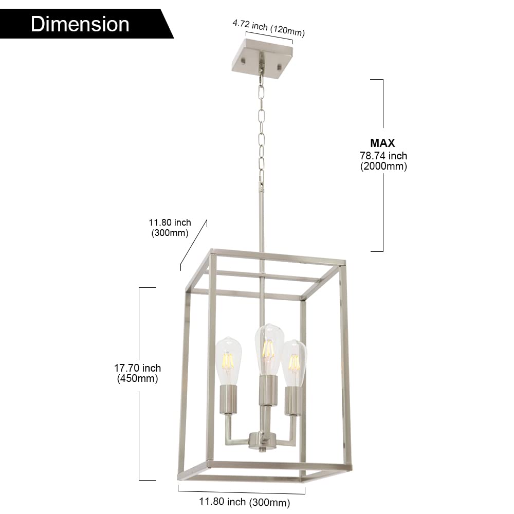 VINLUZ 3-Light Classic Brushed Nickel Chandelier - Elegant Indoor Pendant Lighting for Foyer, Hallway, Kitchen & Dining Room | Perfect for Home Decor, Wedding Venues and Restaurant Ambiance