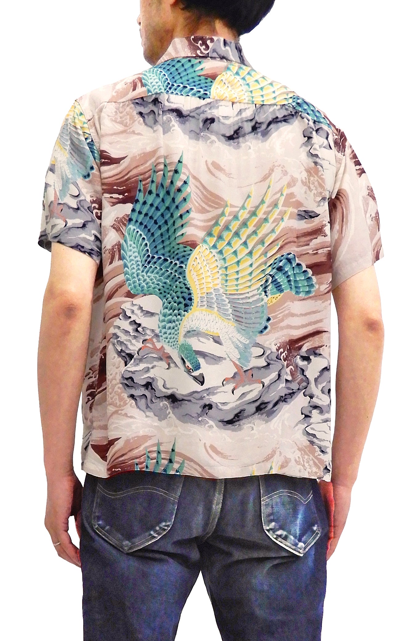 Sun Surf Men's Hawaiian Shirt - Tropical Eagle Print Short Sleeve Aloha Shirt for Beach Vacation, Summer Party & Casual Wear (SS38415, Brown)