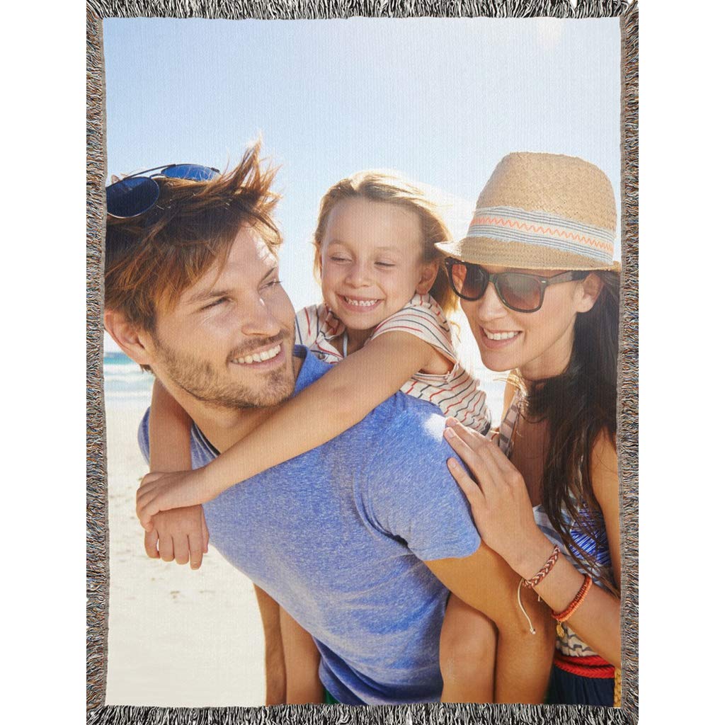 Custom Personalized Woven Blanket with Your Photo - 100% Soft Cotton, 60'' x 80'' - Perfect for Home Decor, Wedding Gifts & Cozy Family Keepsakes
