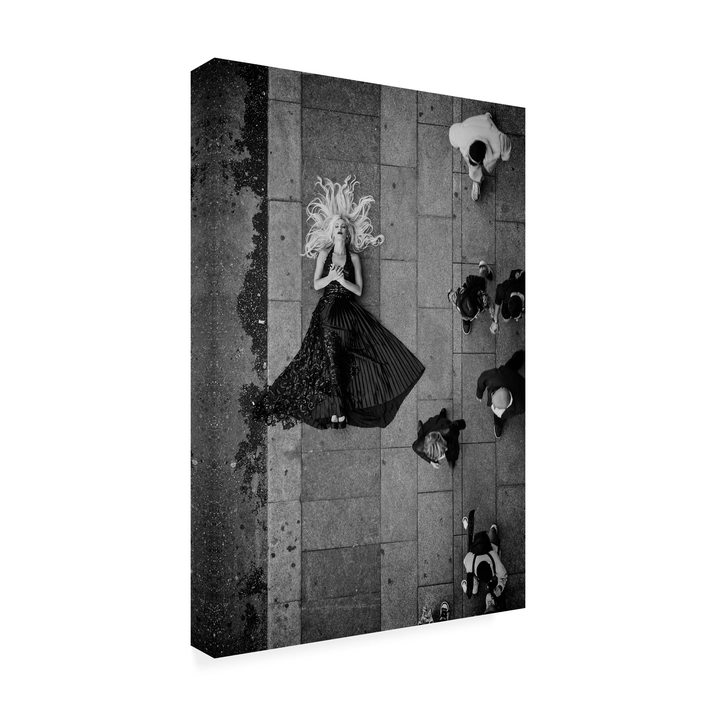 Trademark Fine Art 'Sidewalk, A Daily Life Perspective' Canvas Wall Art Print by Alejandro Marcos - Urban Street Scene Painting for Living Room, Bedroom & Office Decor