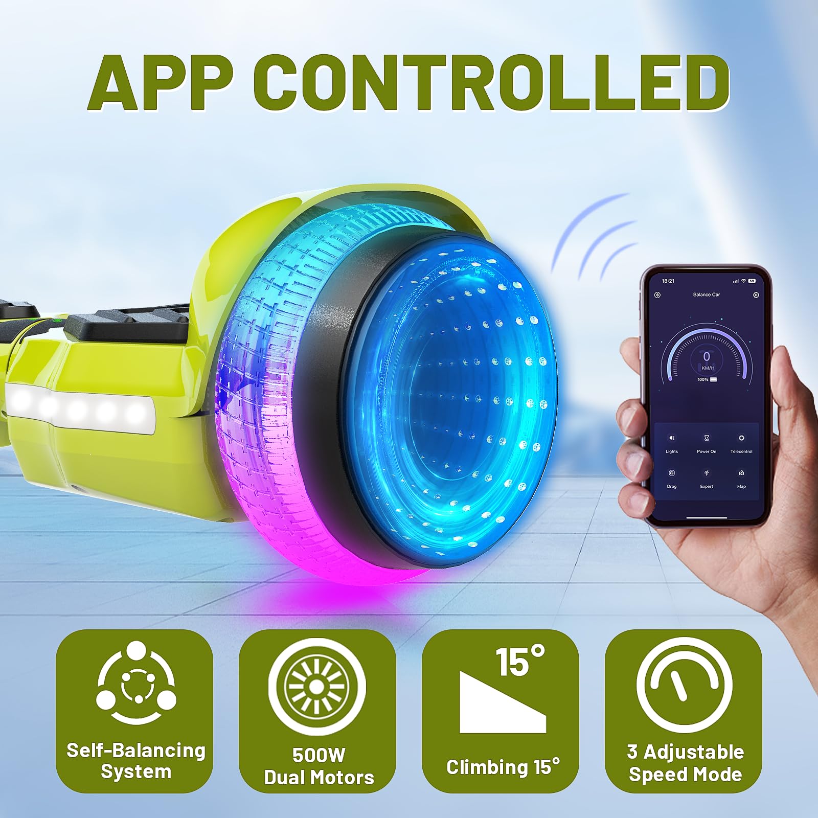 SIMATE Electric Scooter with LED Light-Up Wheels, Bluetooth Speaker & App Control - 250W Dual Motor, 8.5mph Speed & 8.5 Mile Range - Perfect for Commuting, Urban Travel & Fun Rides for Kids & Adults