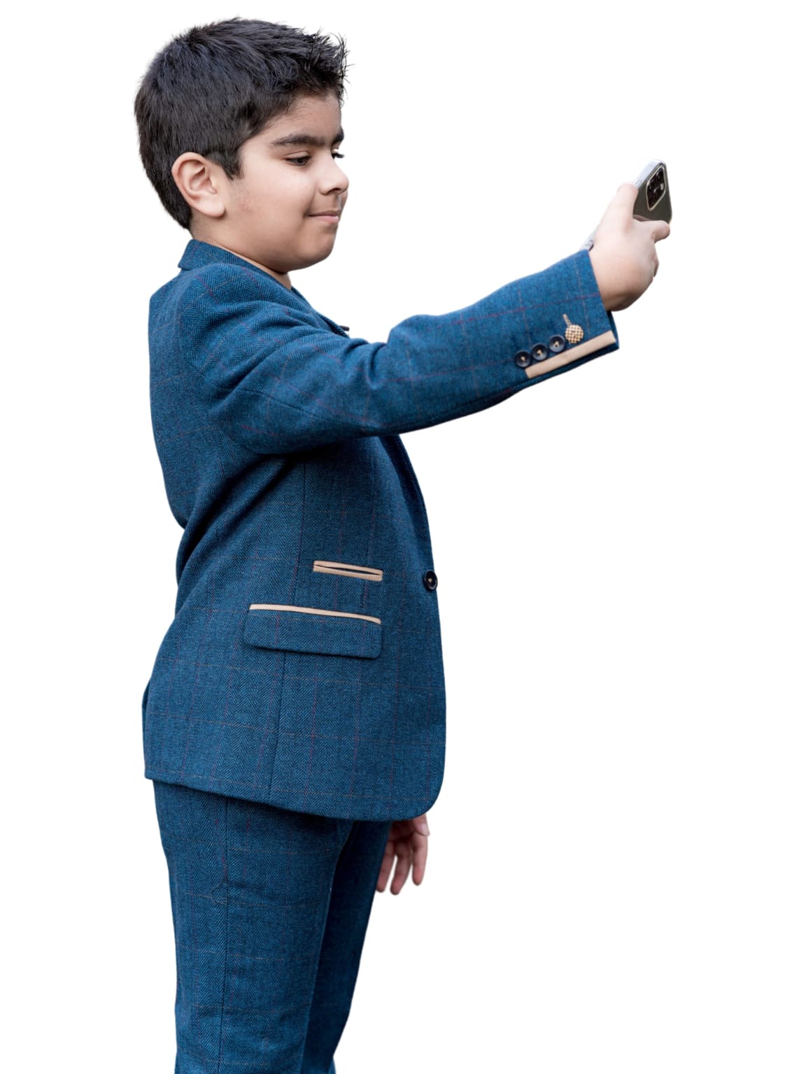Marc Darcy Dion Boys' Blue Tweed Check 3-Piece Suit | Formal Wear for Weddings, School Photos & Special Occasions