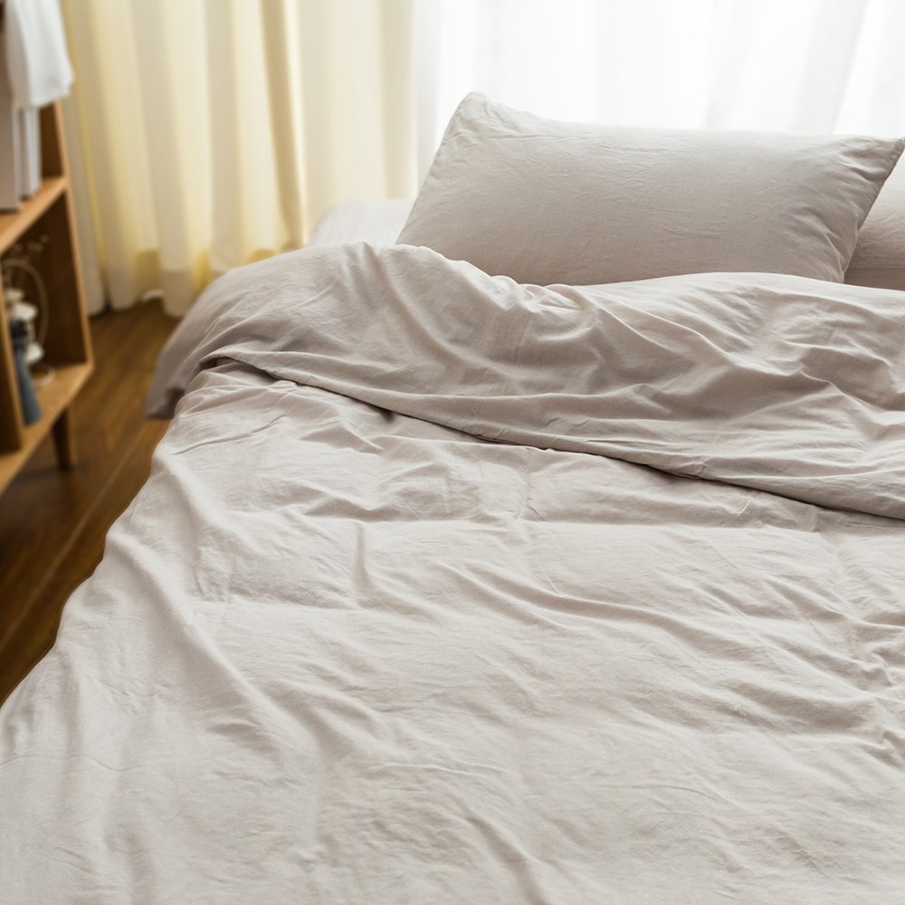 MKXI Solid Taupe Duvet Cover Set King Size - 100% Washed Cotton Comforter Cover in Light Tan | Elegant Neutral Bedding Collection for Master Bedroom & Guest Room Decor