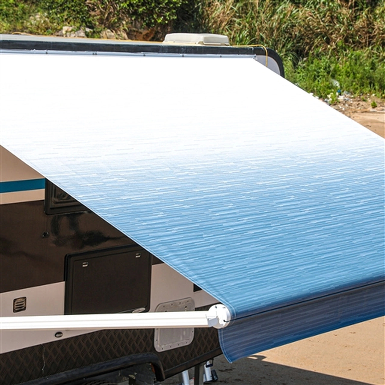 ALEKO 8x8 Feet Motorized Retractable RV Awning with Blue Fade - Perfect for Camping, Outdoor Relaxation & RV Shade Protection