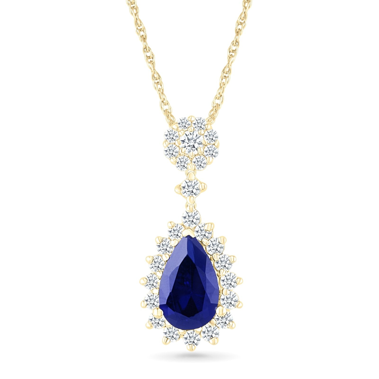 10k Yellow Gold Teardrop Sapphire Ring with White Sapphire Halo - Elegant Jewelry for Weddings, Anniversaries & Special Occasions