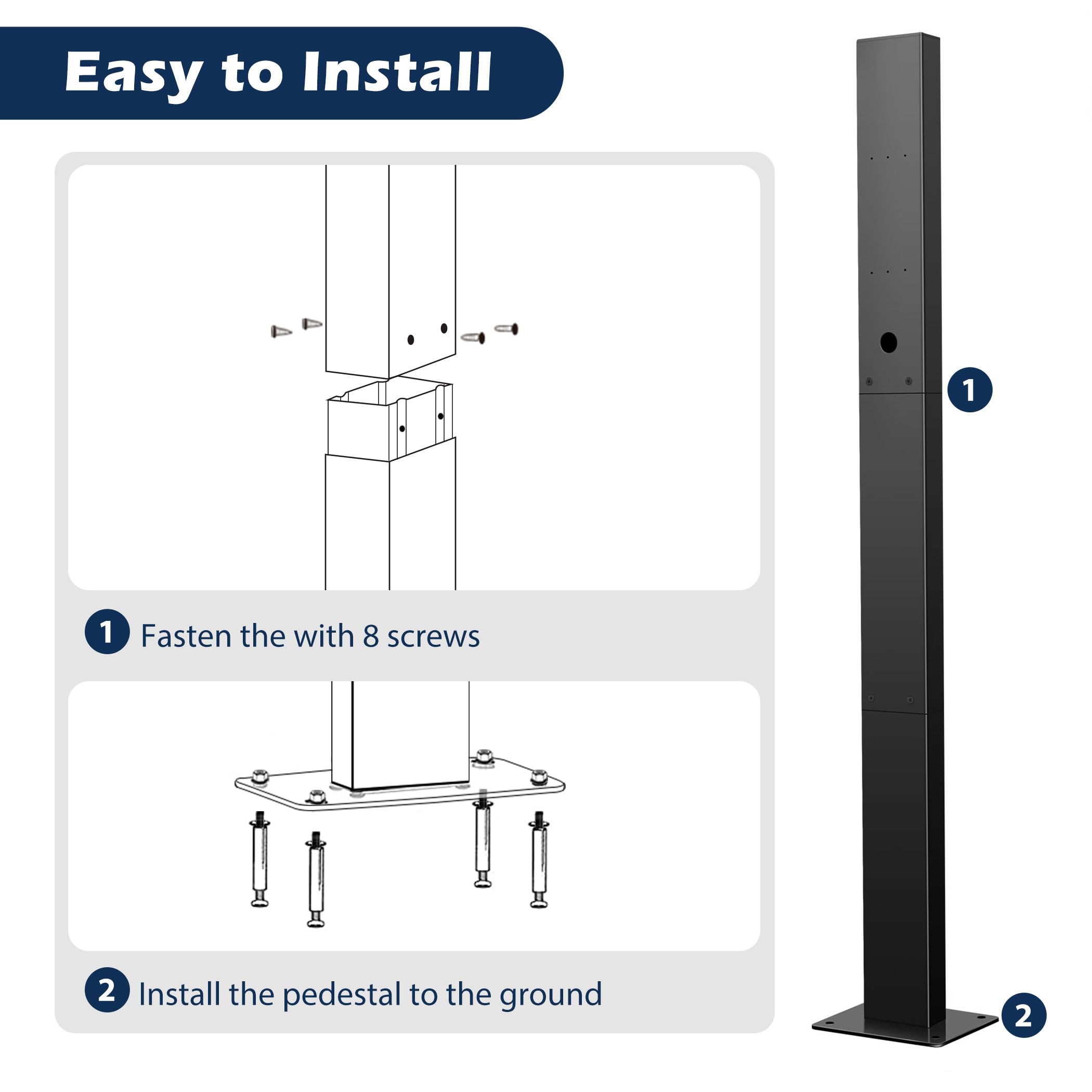 Tesla Charger Pedestal Outdoor - Heavy Duty EV Charging Station Stand for Tesla Gen 3, Mobile Connector & J1772 Wallbox - Weatherproof Home & Commercial EV Charger Pedestal (Perfect for Driveway, Garage & Parking Lot Installation)
