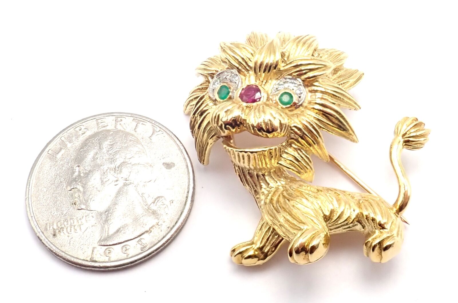 Authentic Cartier Whimsical Dragon Lion 18k Yellow Gold Diamond Ruby Brooch Pin - Luxury Vintage Jewelry for Collectors & Special Occasions
