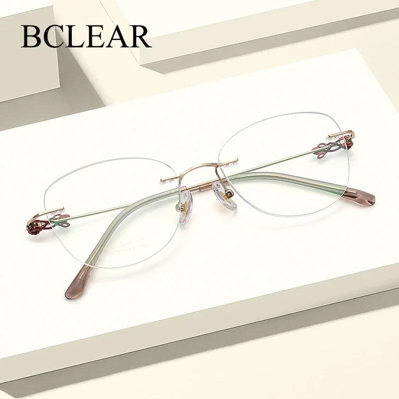 Bclear Women's Rimless Oval Square Titanium Eyeglasses Frame 46086 - Lightweight Comfortable Glasses for Work, Reading & Fashion