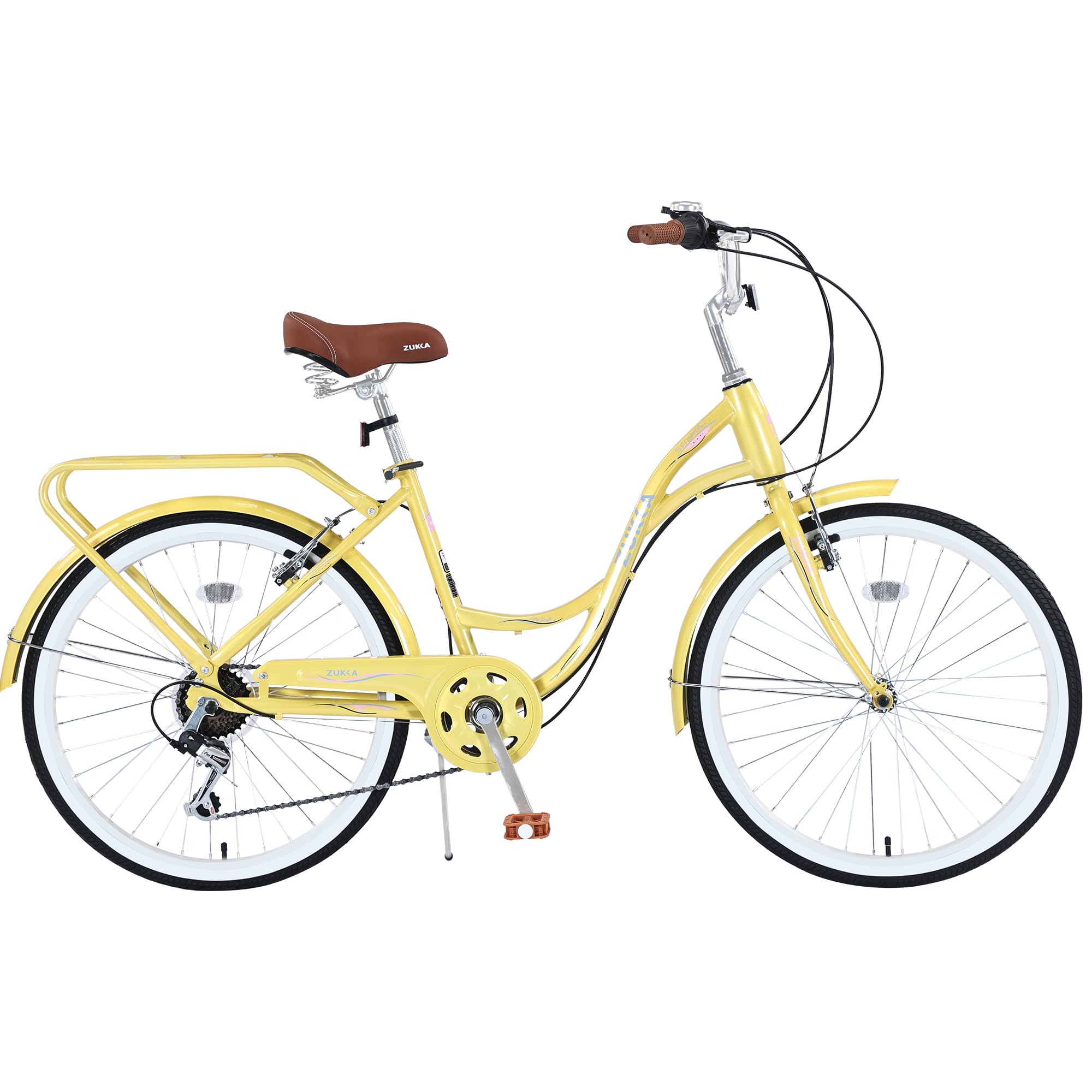 **ZUKKA 24/26 Inch Beach Cruiser Bike for Women & Men - 7-Speed City Bicycle with Dual V-Brakes, Adjustable Seat, Multiple Colors - Perfect for Commuting, Leisure Rides & Beach Outings**