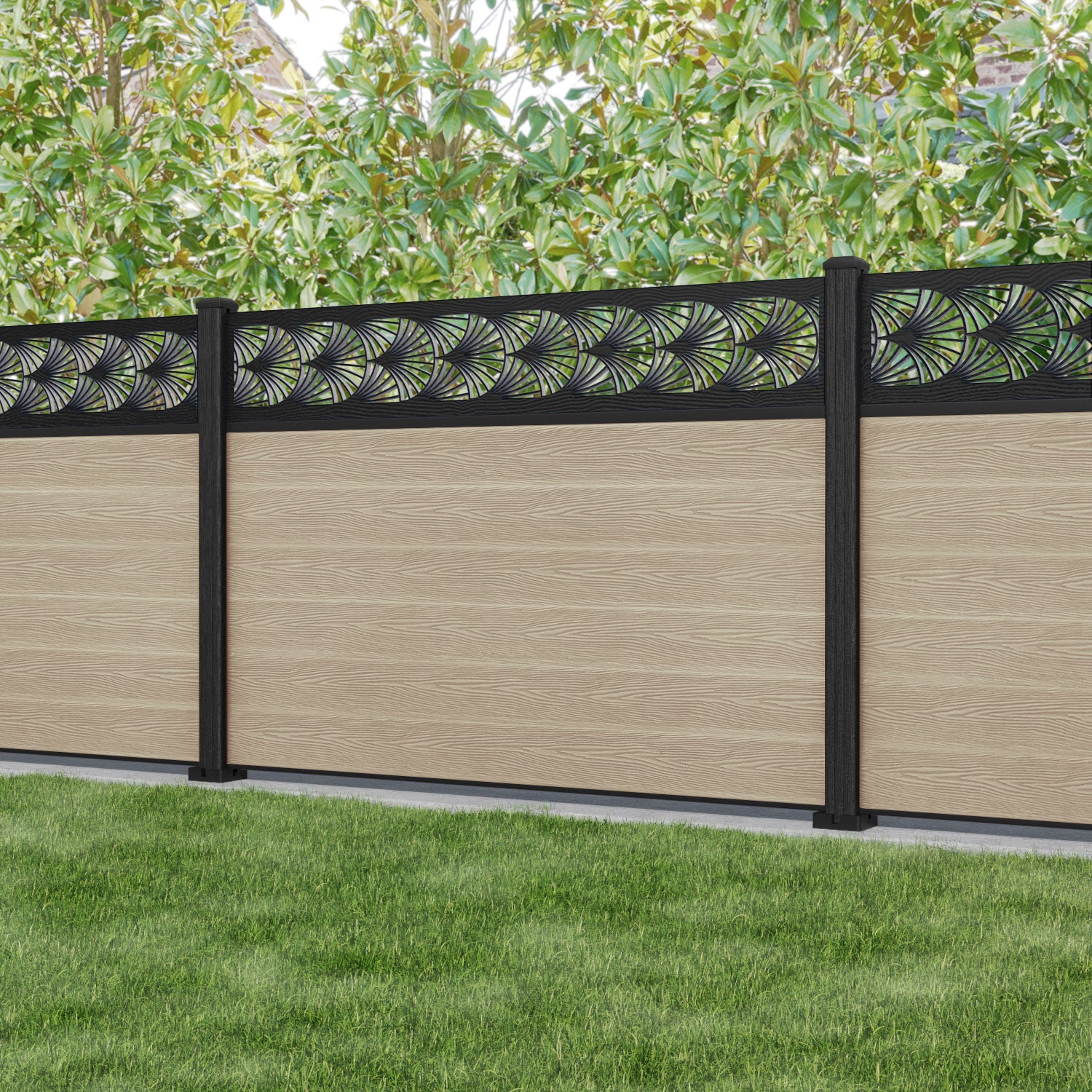 Classic Laurel Fence Panel - Light Oak Composite Wood Privacy Fence with Durable Posts | Outdoor Garden, Backyard, and Patio Fencing Solution