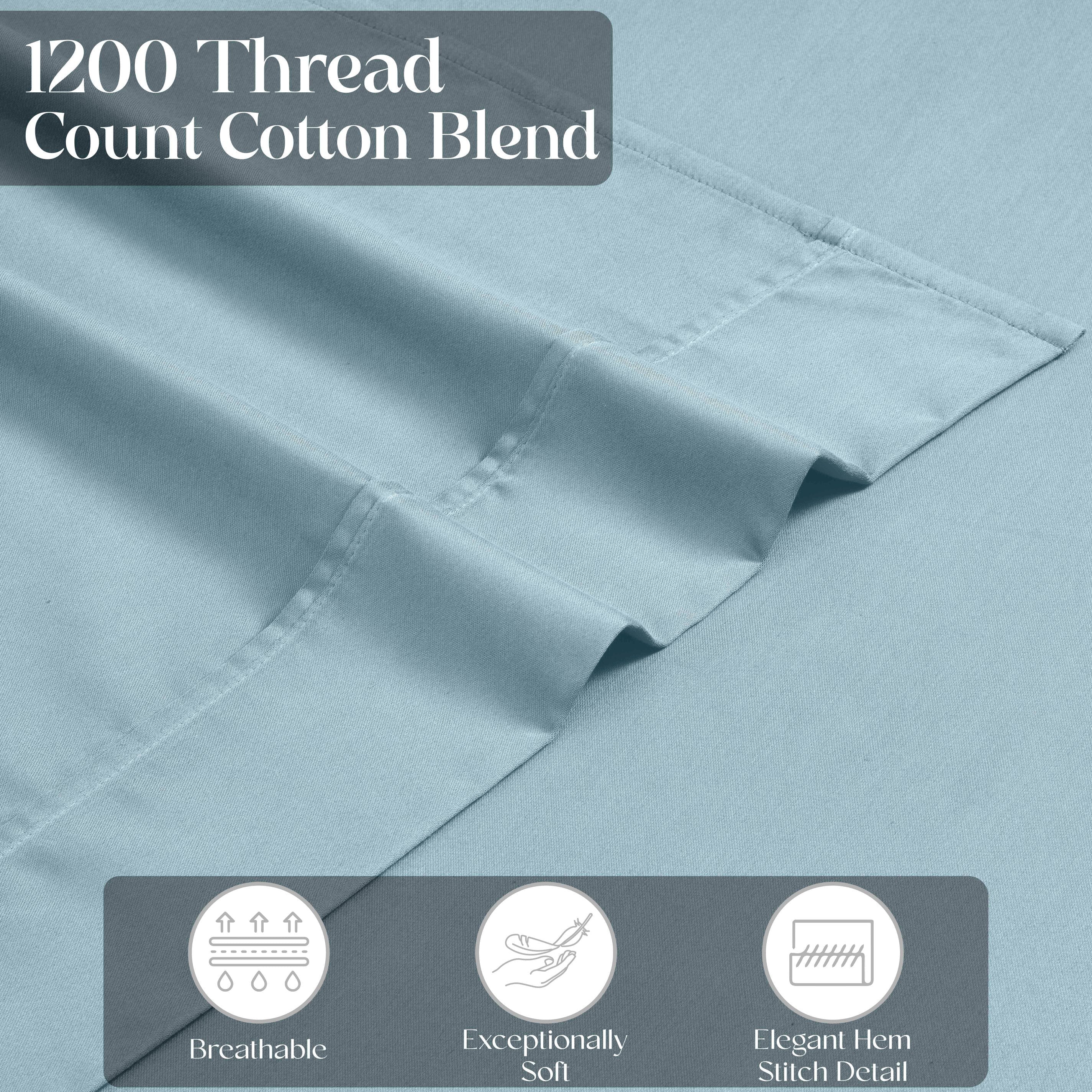 1200 Thread Count Cotton Rich Solid Deep Pocket Bed Sheet Set - Queen Size, Ultra Soft & Breathable - Perfect for Luxury Hotels, Guest Rooms & Master Bedrooms