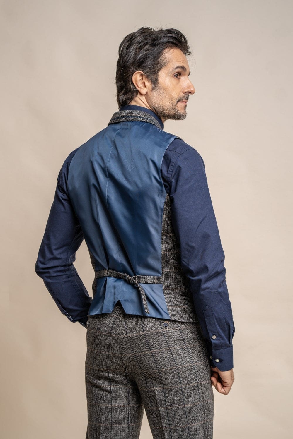 Stylish Cavani Albert Grey Men's Tweed Check Lapel Waistcoat Vest | Formal & Casual Wear | Perfect for Weddings, Office & Smart Outfits