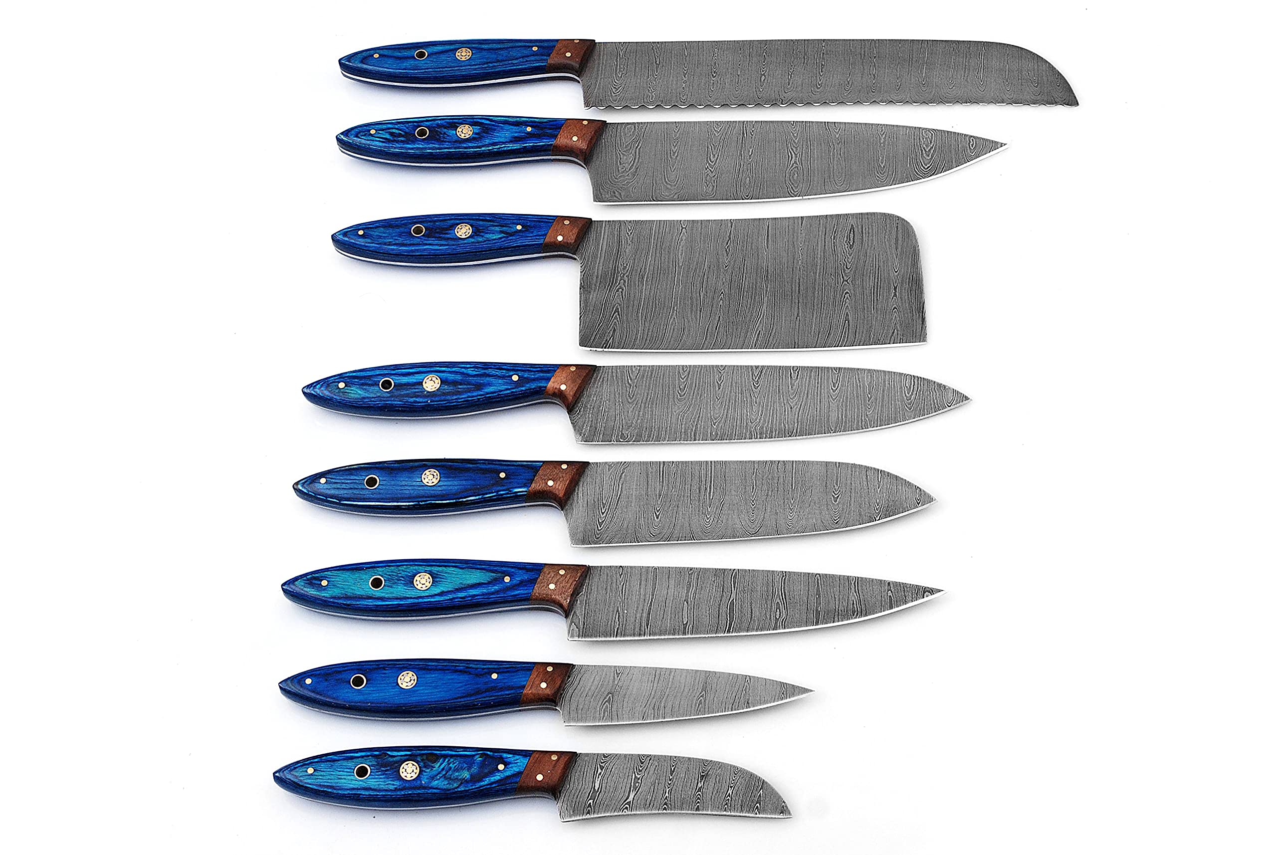 W Trading - Damascus Steel 8-Piece Professional Chef Knife Set with Chopper, Cleaver & Roll Bag | High-Quality Kitchen Knives for Cooking, Slicing & Food Prep | Perfect for Chefs, Home Cooks & Culinary Enthusiasts