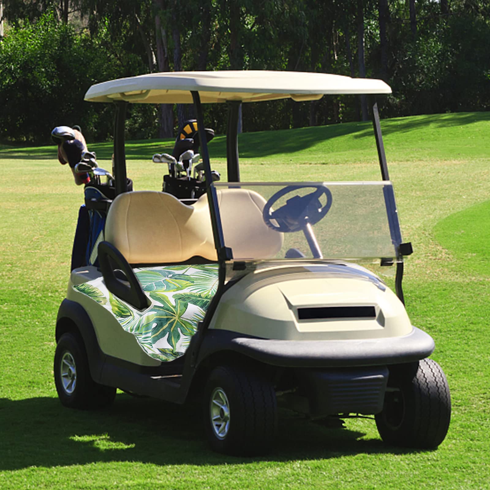 Premium EZGO Golf Cart Seat Covers - Tropical Leaf Design | 2-Person Seat Protector for Club Car & EZGO Carts | UV-Resistant Summer Towel Blanket | Perfect for Golf Courses, Resorts & Outdoor Events