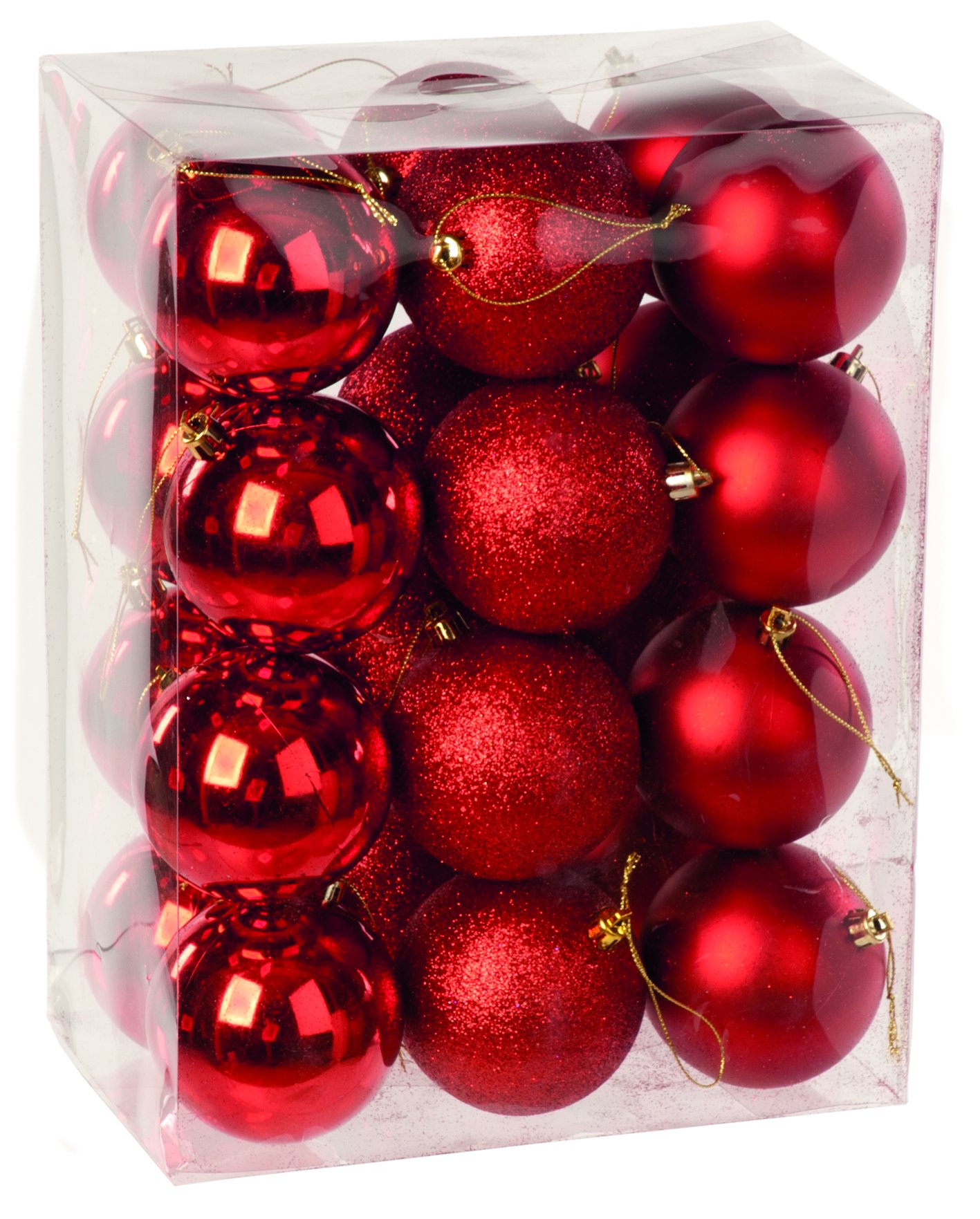 Shiny Matte Glitter Christmas Baubles Ornaments Set - 80mm Red Holiday Decorations, Pack of 24 - Perfect for Xmas Tree Decor, Party Favors & Gift Wrapping