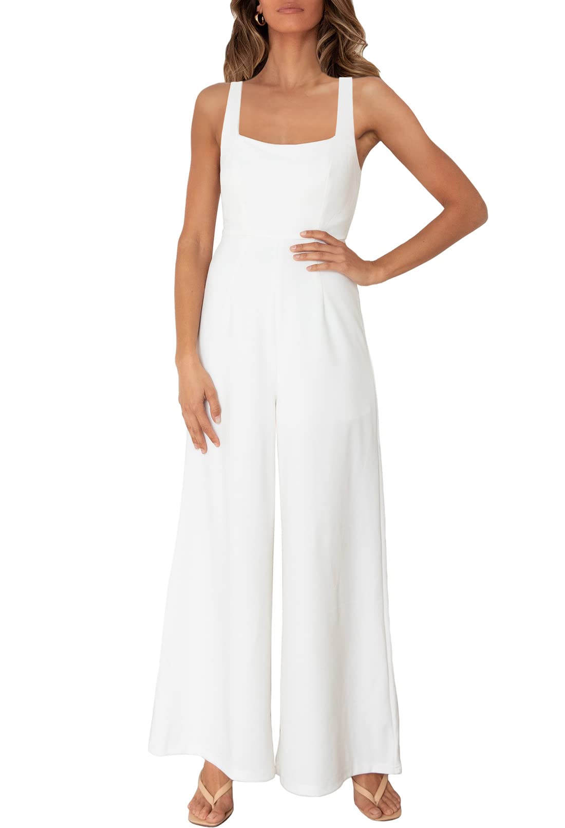 Linsery Women's Sleeveless Square Neck Wide Leg Jumpsuit - Elegant Romper Playsuit for Summer, Beach, Party & Casual Wear