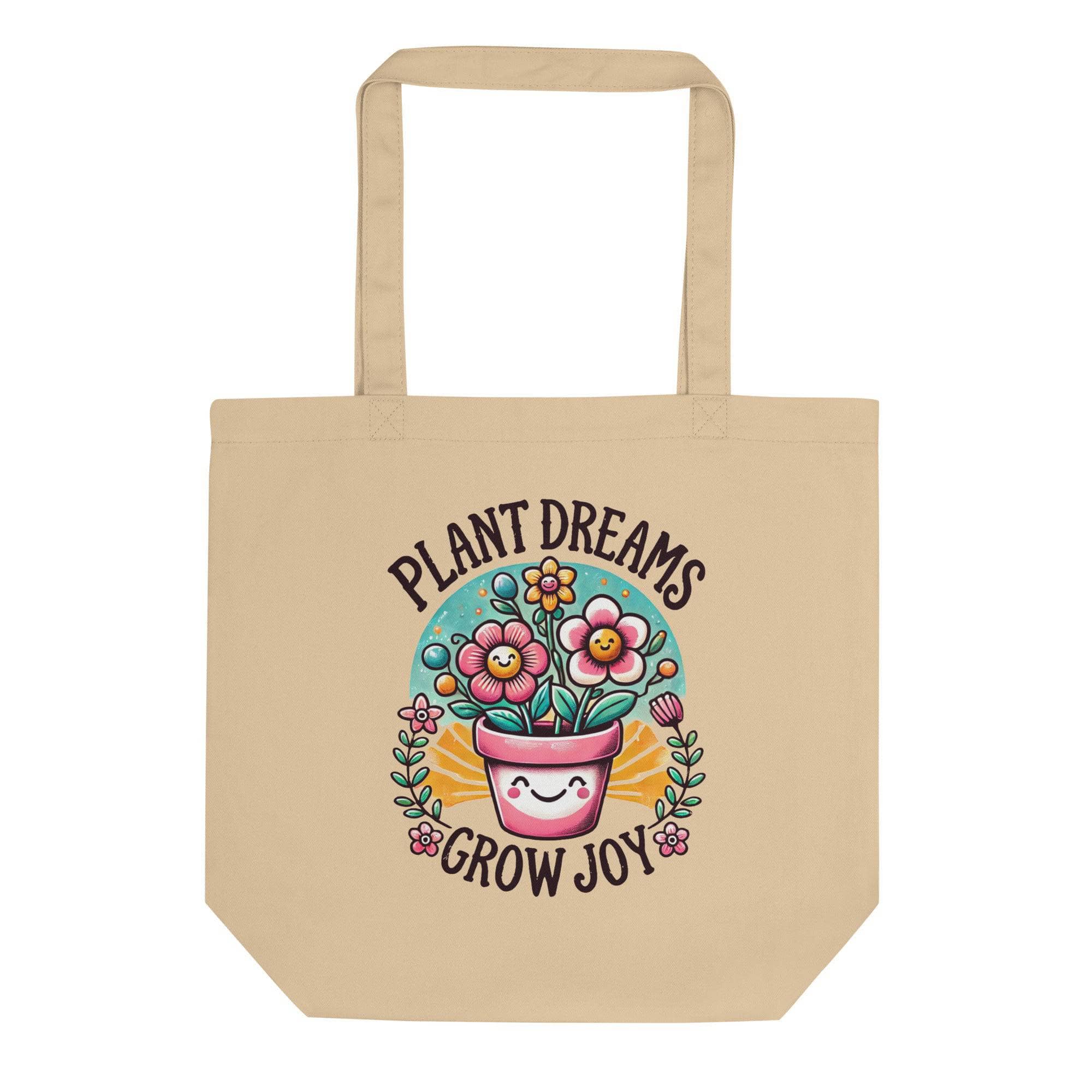 Eco-Friendly Cotton Tote Bag - Reusable Shopping Grocery Bag for Women & Men | Perfect for Groceries, Beach, Gym & Daily Use | Plant Dreams Grow Joy