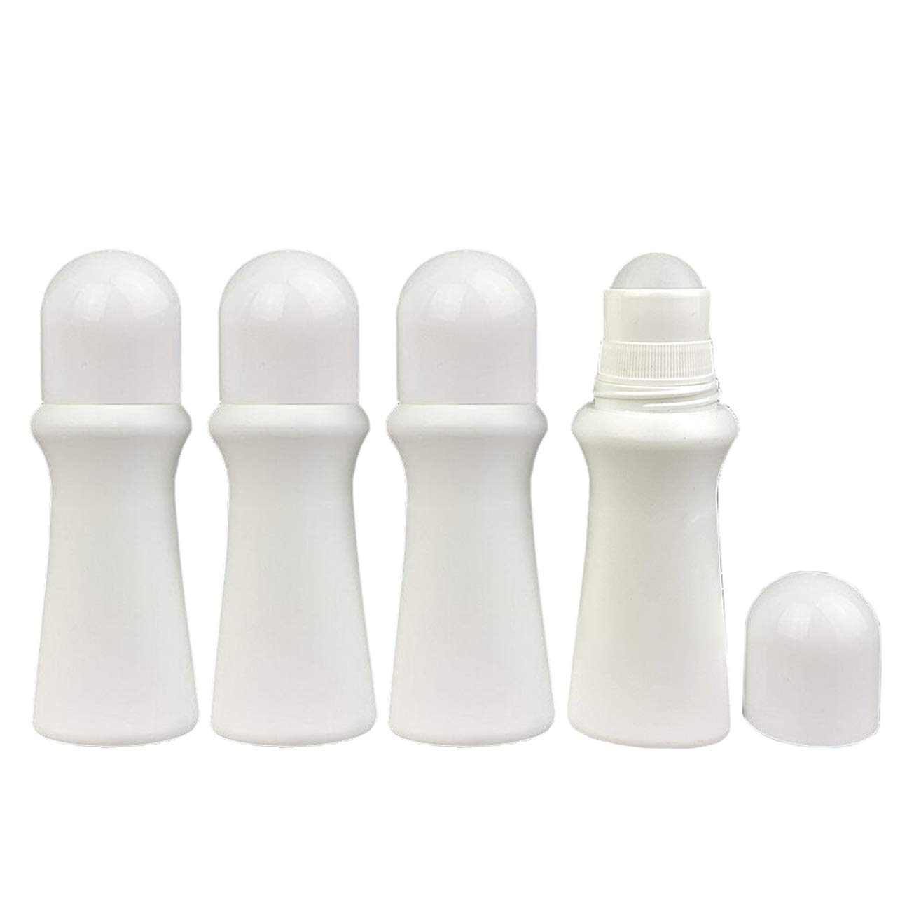 4 Pack 2.53oz (75ml) Empty Refillable Roll On Bottles - Leak Proof Plastic Rollerball Bottles for Essential Oils, Perfumes, DIY Deodorants & Balms - Thin Waist Design - Perfect for Travel, Home Aromatherapy & Gift Packaging
