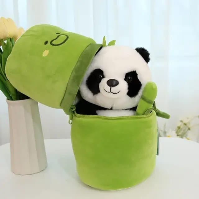 Cute Panda Plush Toy in Bamboo - Soft Stuffed Animal Kawaii Teddy Bear - Perfect Birthday Gift for Kids & Adults - Green Bunny Stuffed Toy for Bedroom Decor, Nursery, and Cuddling