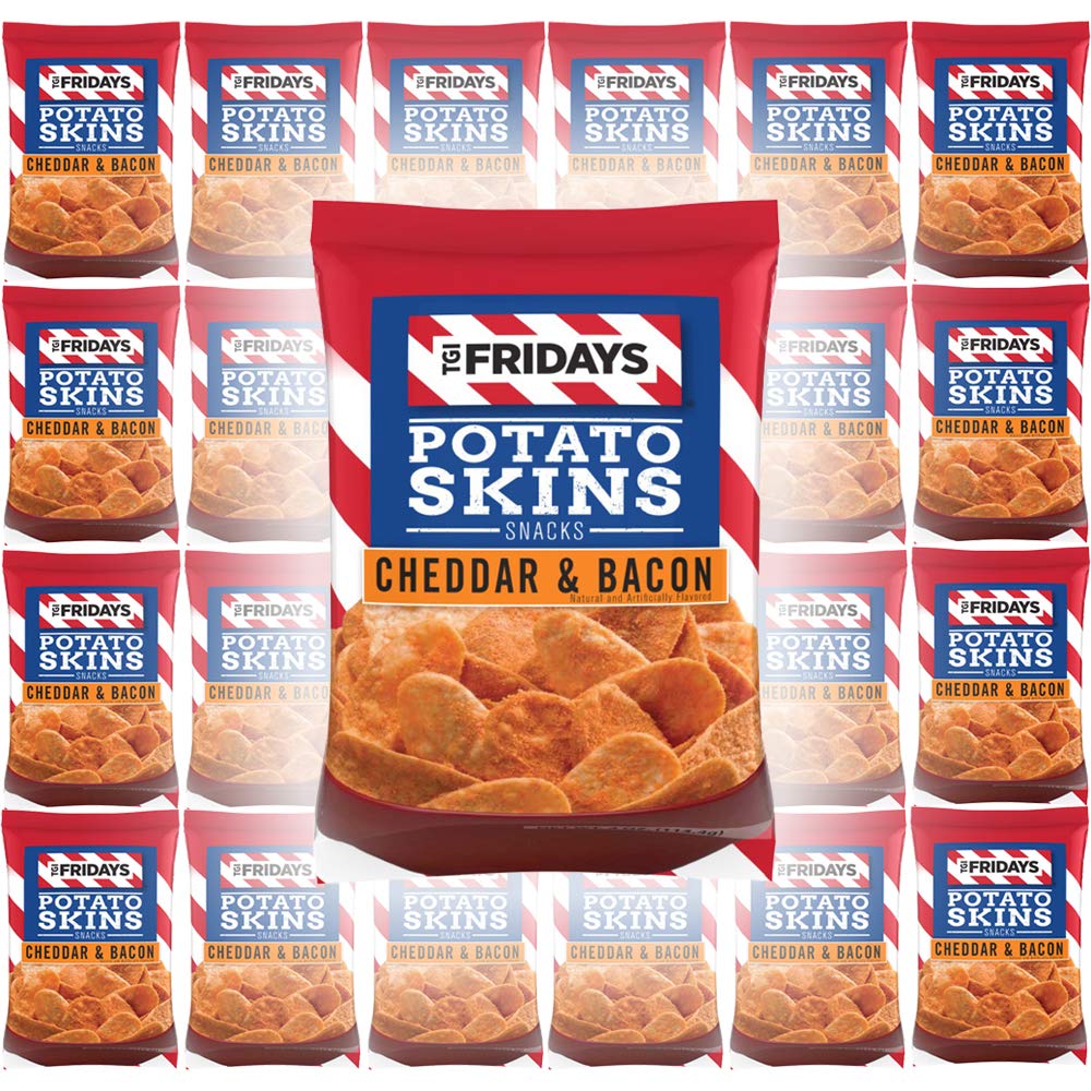 TGI Fridays Potato Skins Snacks - Cheddar & Bacon Flavor, 1oz Bags (24 Pack, 24oz Total) | Perfect for Parties, Game Nights & On-the-Go Snacking