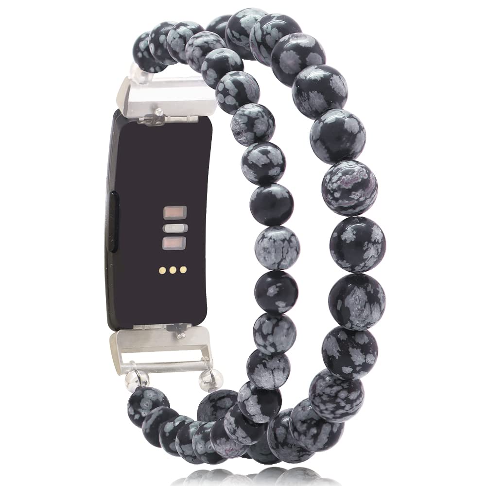 Fitbit Inspire HR Bands for Women - Handmade Beaded Adjustable Strap (Snowflake Obsidian) for Workouts & Daily Wear