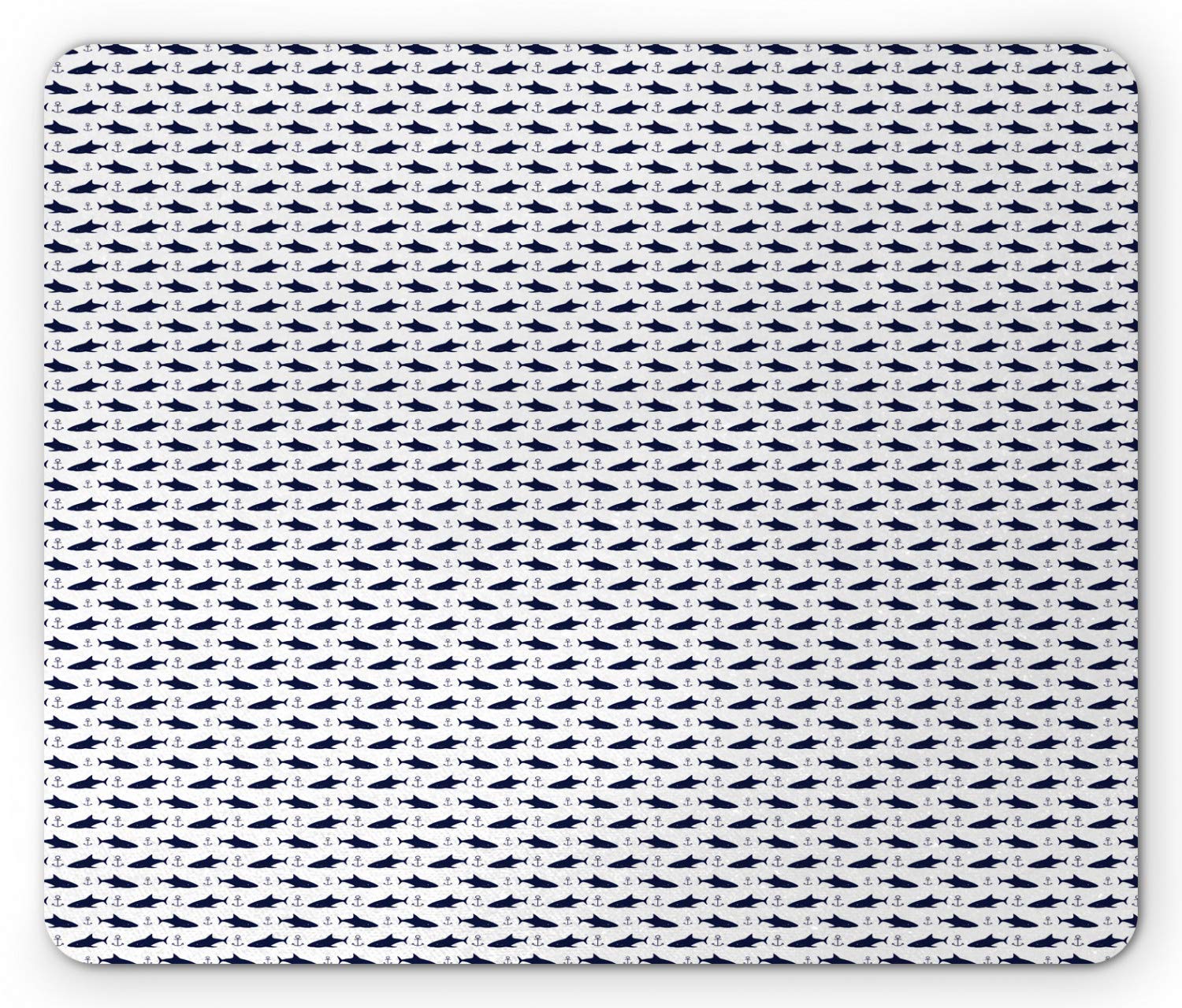 Ambesonne Anchor Mouse Pad - Non-Slip Rubber Desk Mat with Aquatic Shark & Anchor Design in Indigo White | Modern Fish Animal Pattern for Office, Gaming & Home Computer Use