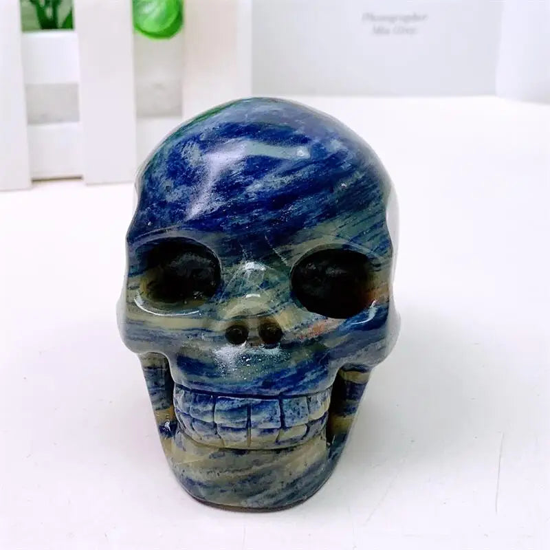 Natural Blue Sodalite Skull Carving - Polished Quartz Healing Stone for Meditation, Reiki & Home Decor - Handcrafted Gemstone for Spiritual Healing & DIY Crafts (1pc) - Perfect for Yoga Spaces, Altars & Gift Giving