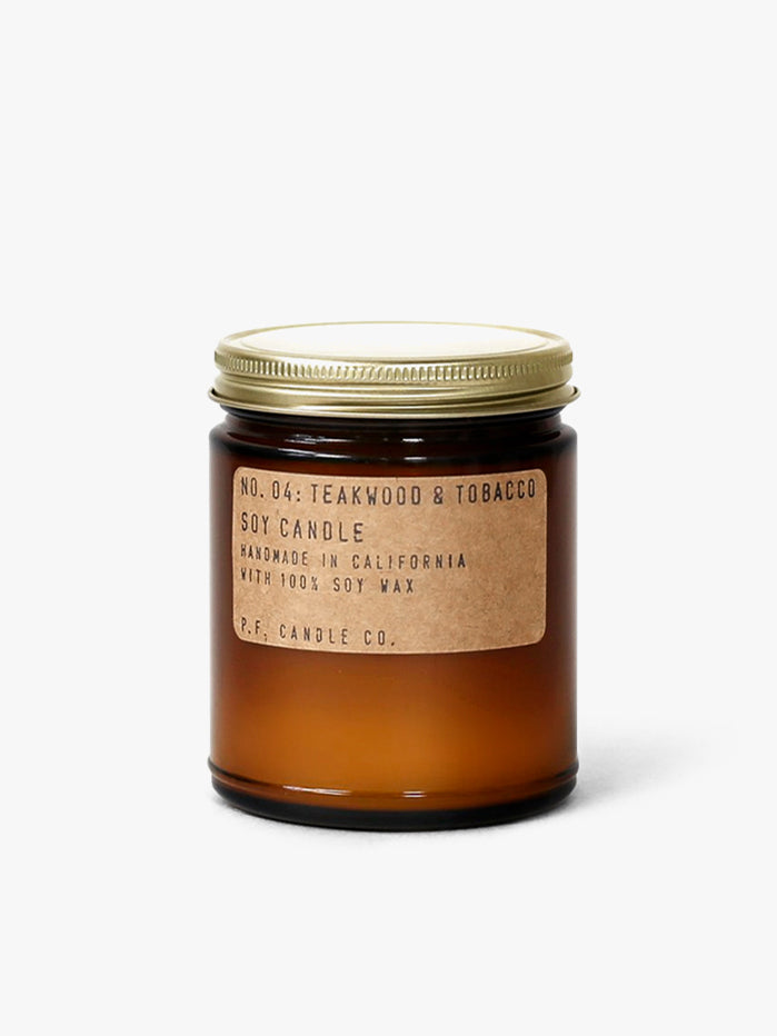 P.F. Candle Co 7.2oz Soy Candle - Teakwood & Tobacco Scent | Natural Soy Wax, Long-Lasting Fragrance | Perfect for Home, Office & Relaxation