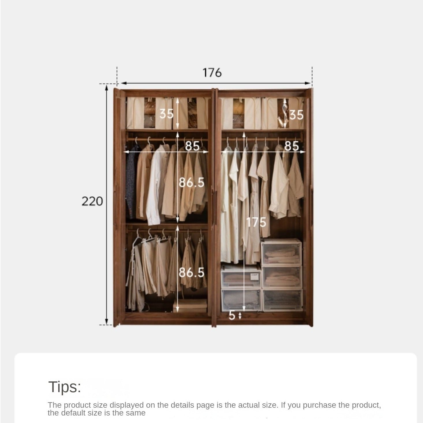 Solid Black Walnut Wood Large Wardrobe - Spacious Closet Organizer for Bedroom, Walk-in Closet & Master Suite Storage