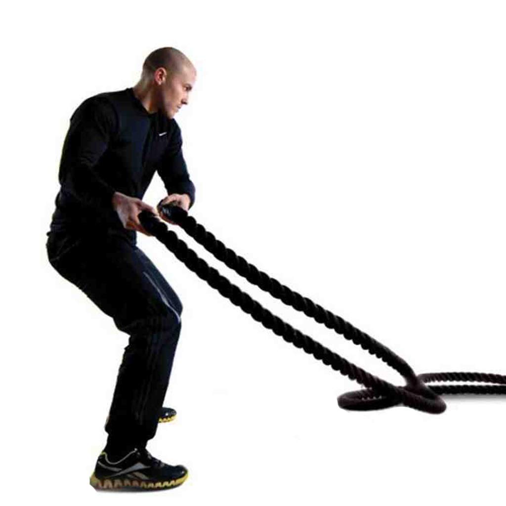 Battle Rope 12m 38mm - Heavy Duty Fitness Training Rope for Indoor/Outdoor Workouts, Strength & Endurance Training, CrossFit, Climbing, Arm Exercises (Black) - Perfect for Home Gym, CrossFit Box & Outdoor Fitness